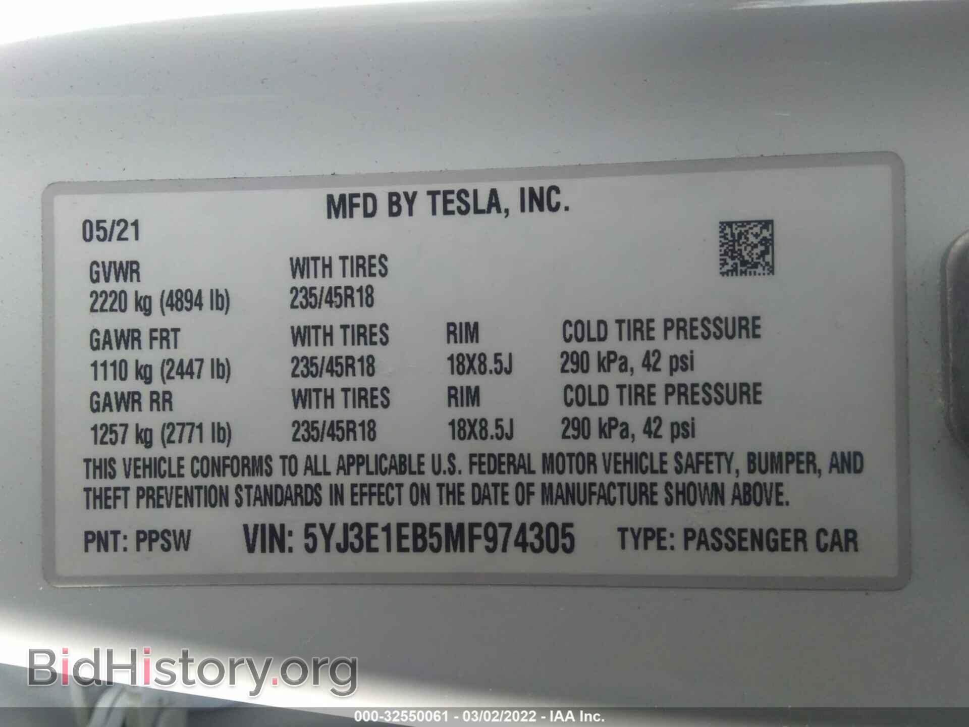 2021 TESLA MODEL 3 - VIN: 5YJ3E1EB5MF974305 - Фото 9