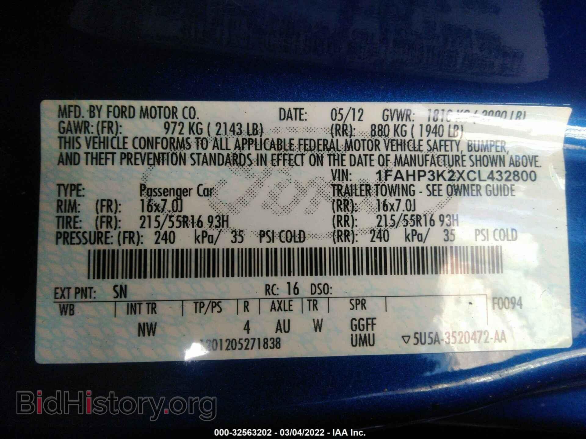 2012 FORD FOCUS - VIN: 1FAHP3K2XCL432800 - Фото 9