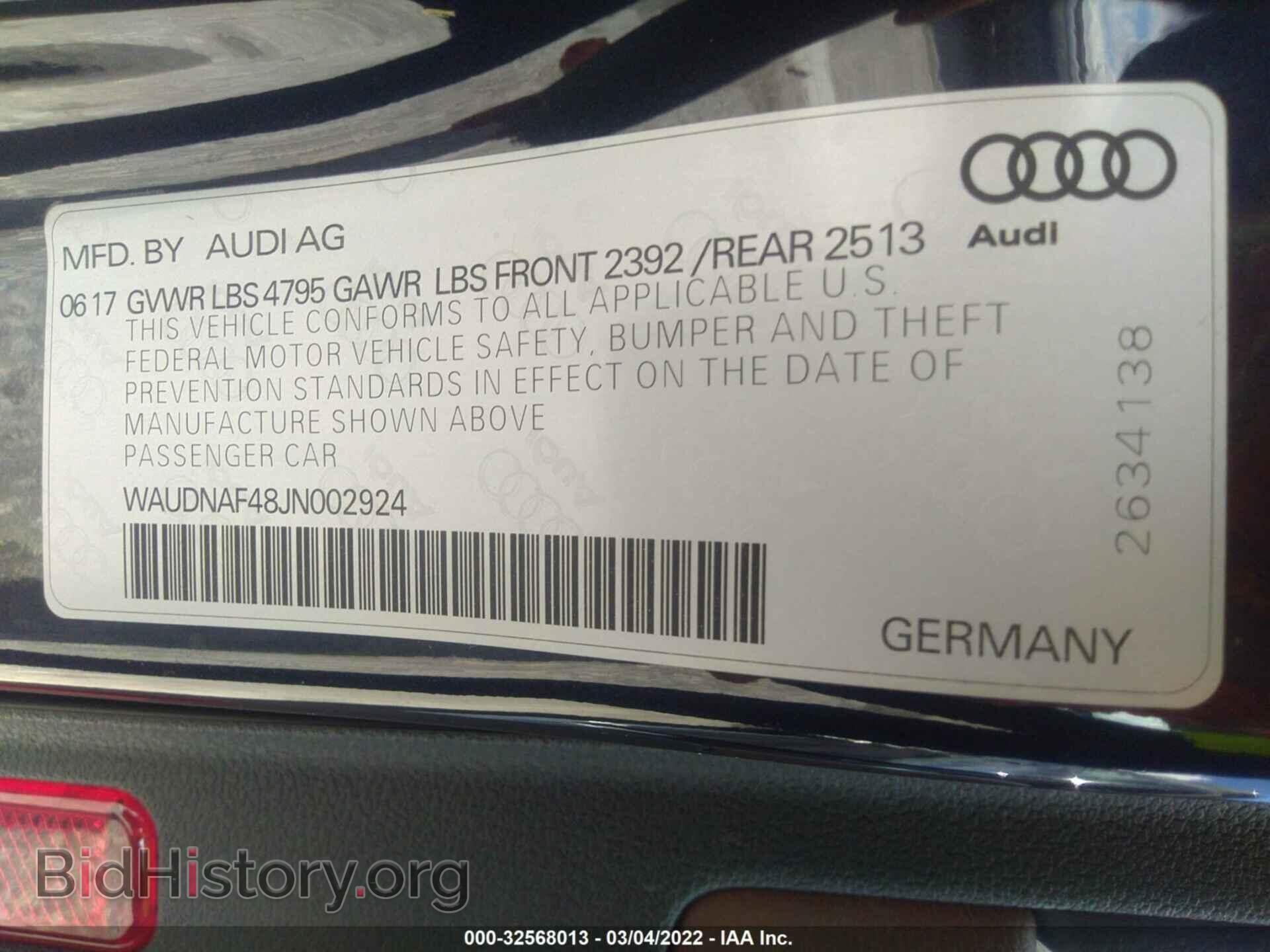 2018 AUDI A4 - VIN: WAUDNAF48JN002924 - Фото 9