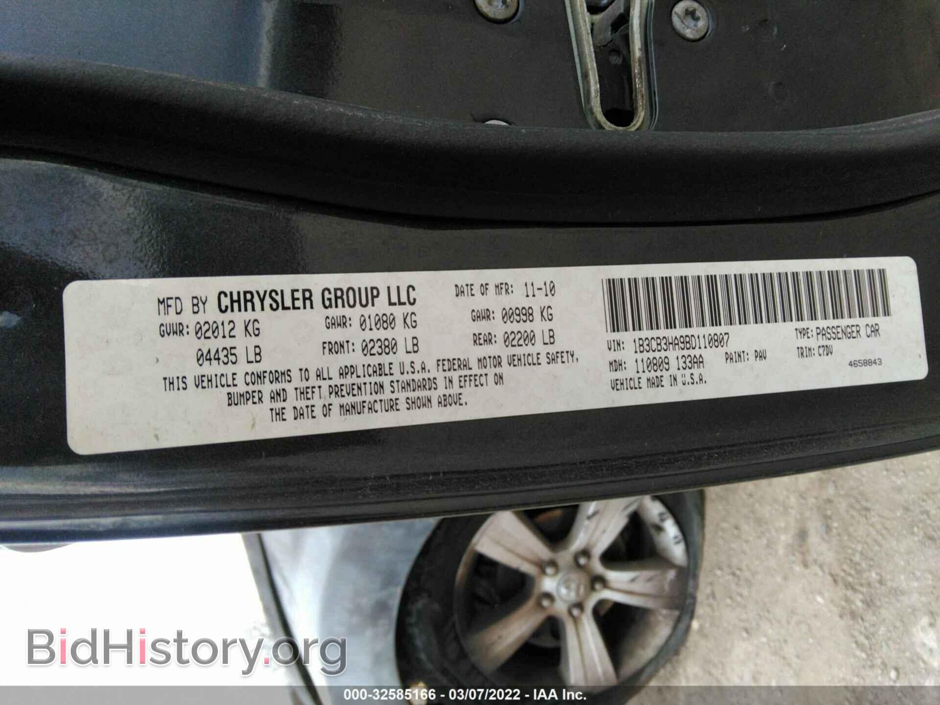 2011 DODGE CALIBER - VIN: 1B3CB3HA9BD110807 - Фото 9