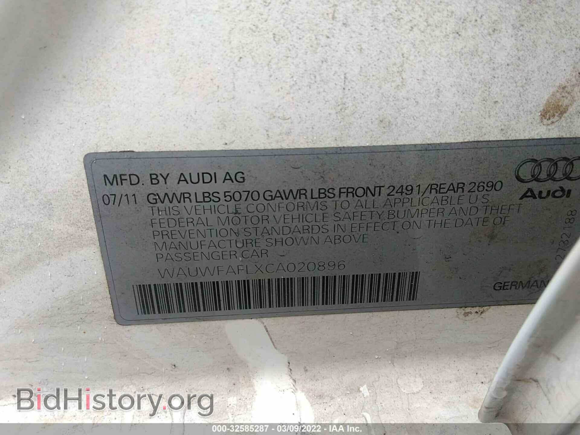 2012 AUDI A4 - VIN: WAUWFAFLXCA020896 - Фото 9