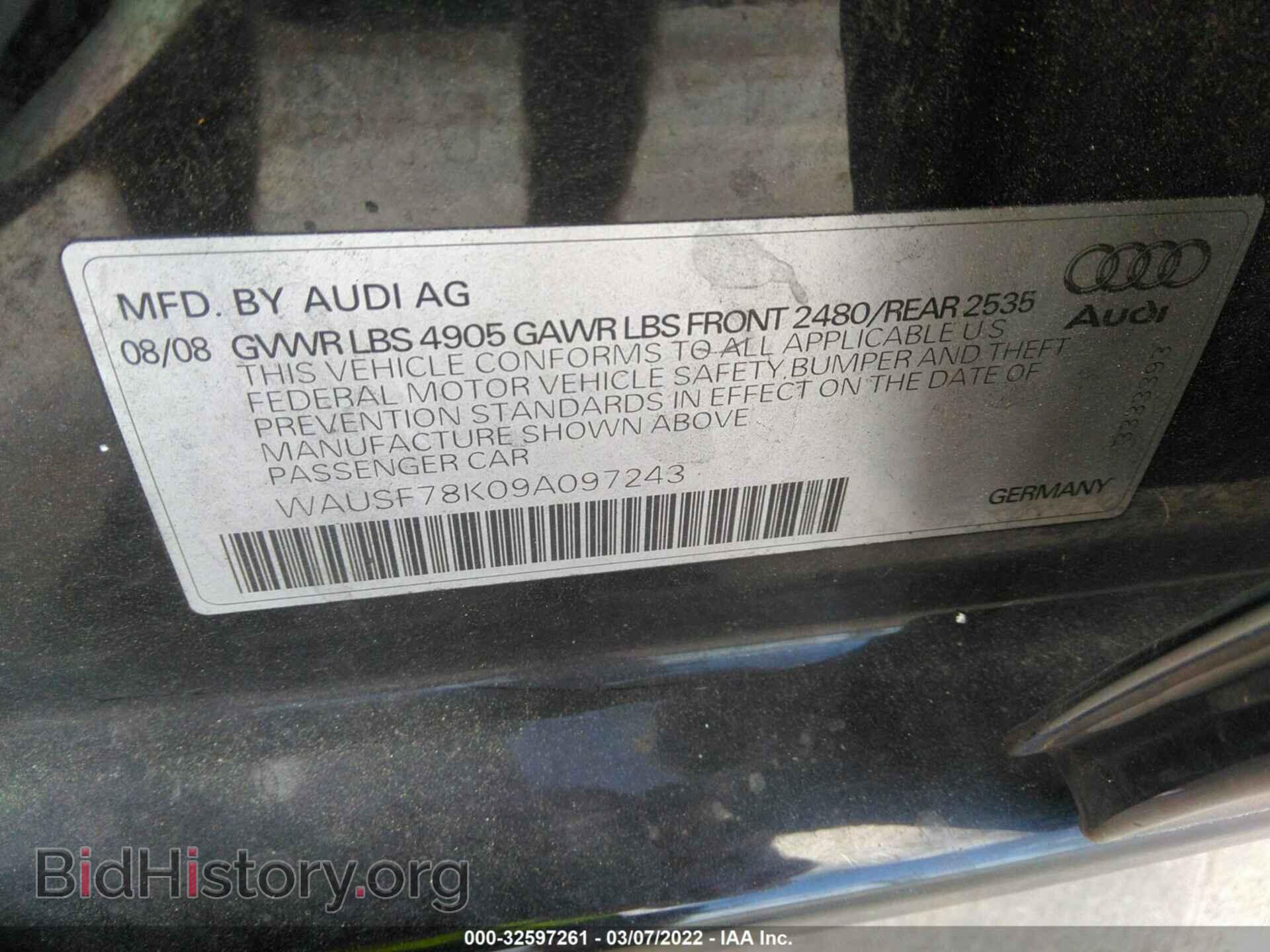 2009 AUDI A4 - VIN: WAUSF78K09A097243 - Фото 9