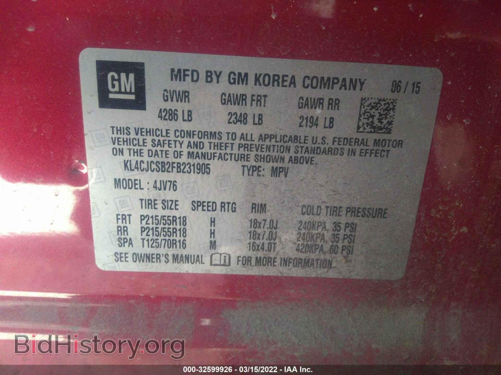 2015 BUICK ENCORE - VIN: KL4CJCSB2FB231905 - Photo 9