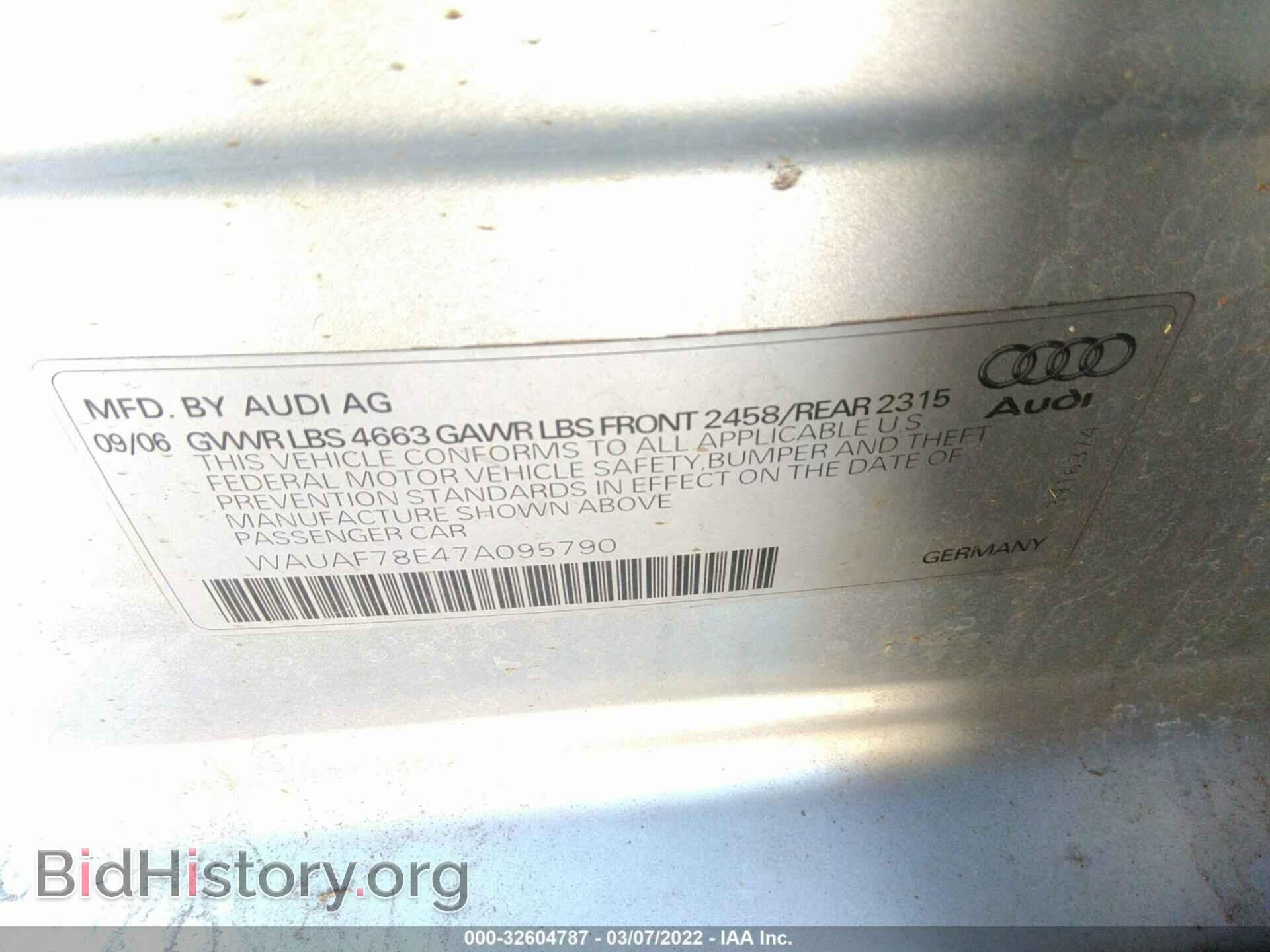 2007 AUDI A4 - VIN: WAUAF78E47A095790 - Photo 9