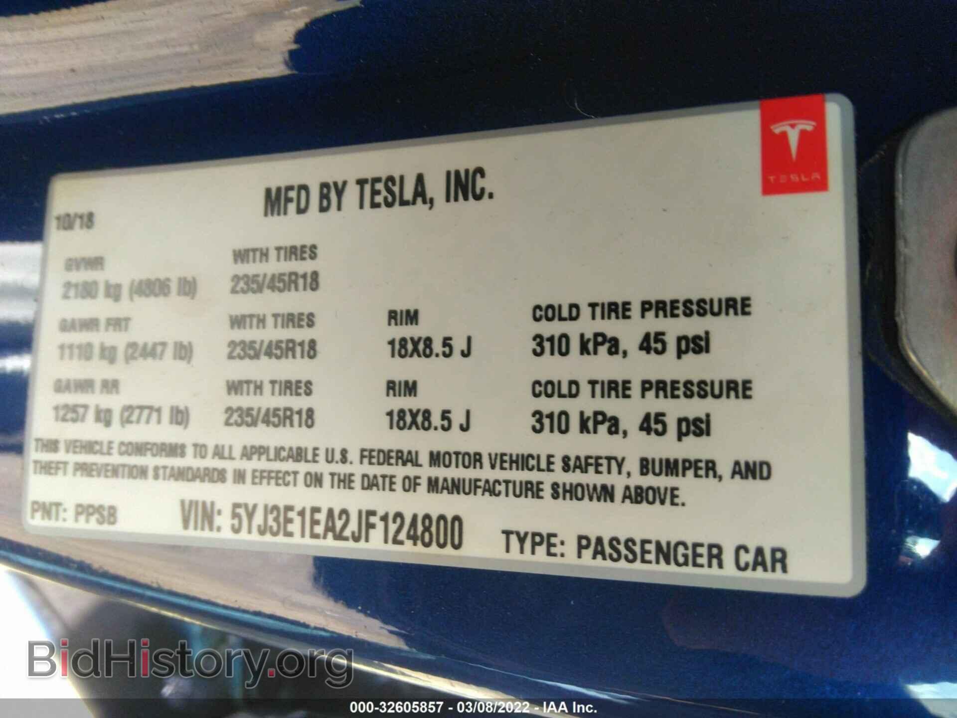 2018 TESLA MODEL 3 - VIN: 5YJ3E1EA2JF124800 - Фото 9