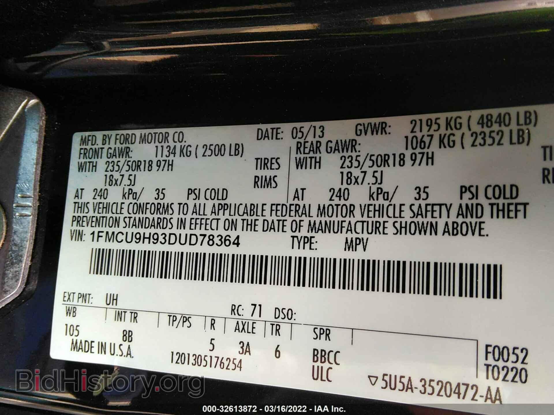 2013 FORD ESCAPE - VIN: 1FMCU9H93DUD78364 - Фото 9