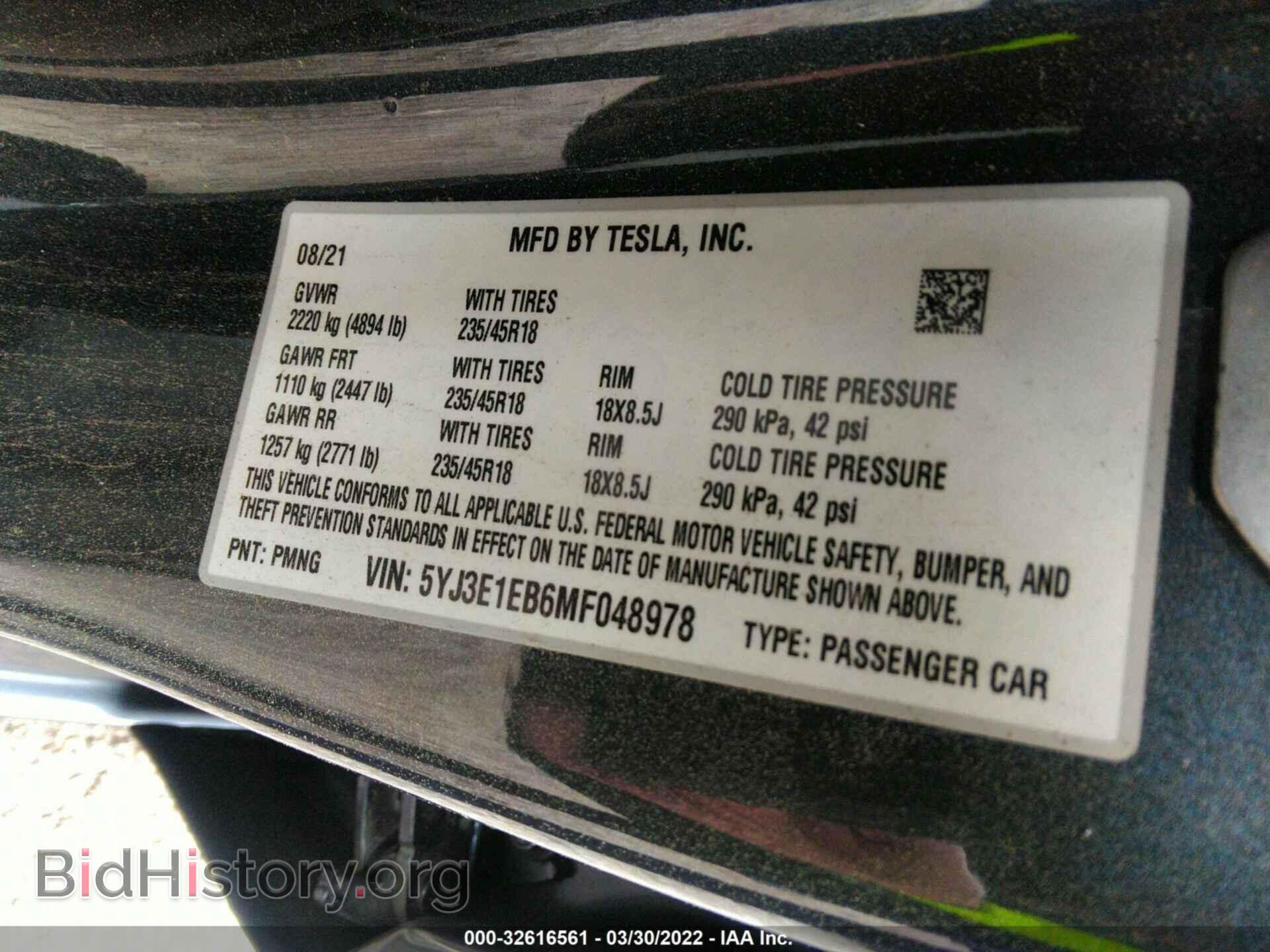2021 TESLA MODEL 3 - VIN: 5YJ3E1EB6MF048978 - Фото 9