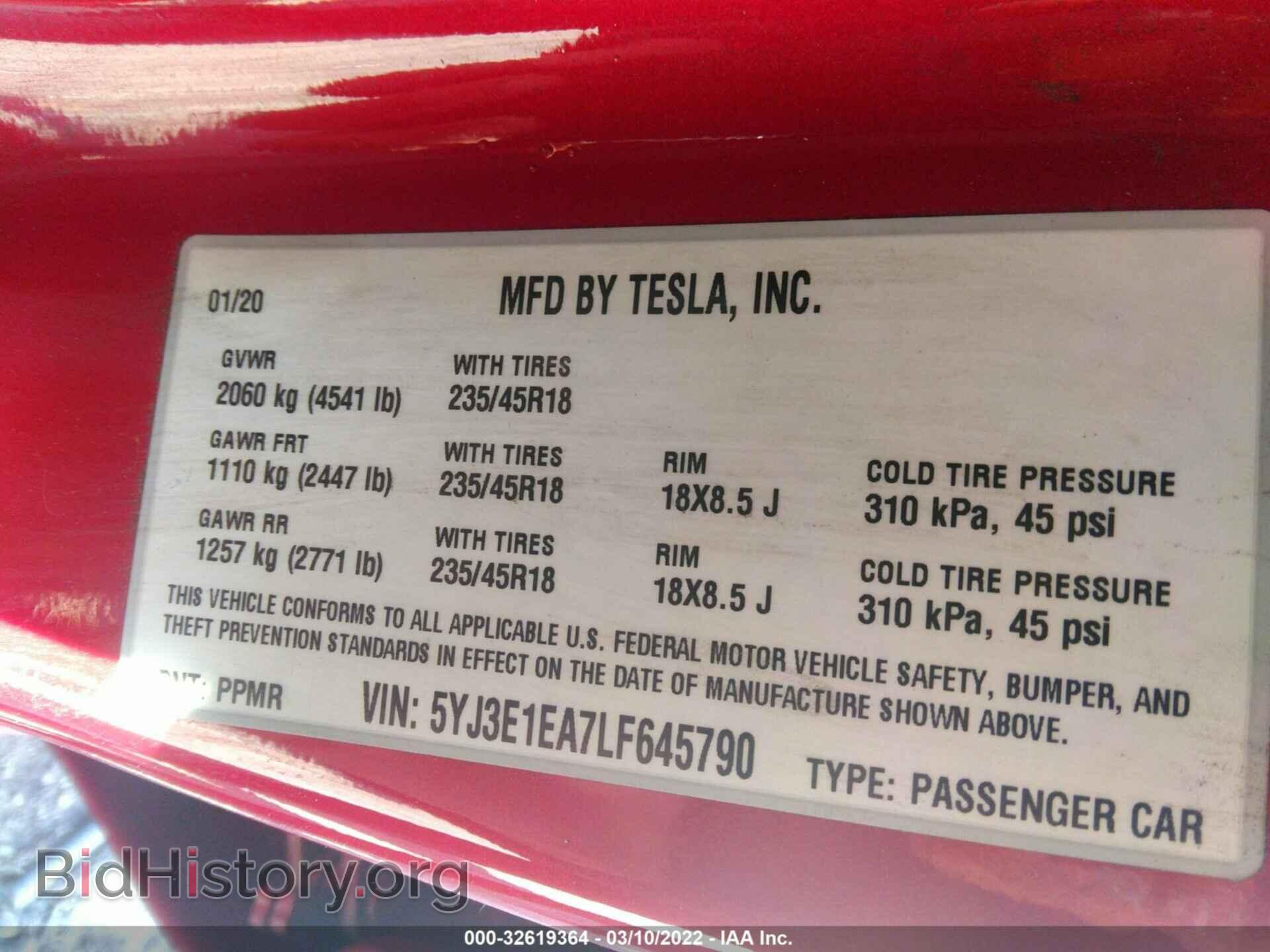 2020 TESLA MODEL 3 - VIN: 5YJ3E1EA7LF645790 - Фото 9