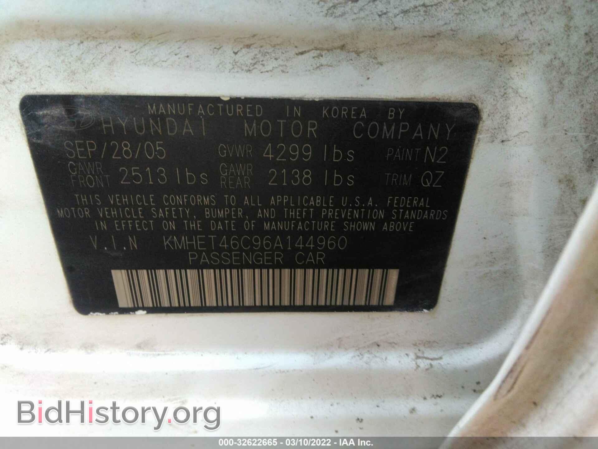 2006 HYUNDAI SONATA - VIN: KMHET46C96A144960 - Фото 9