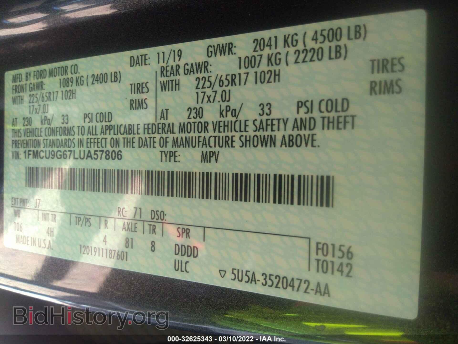 2020 FORD ESCAPE - VIN: 1FMCU9G67LUA57806 - Photo 9
