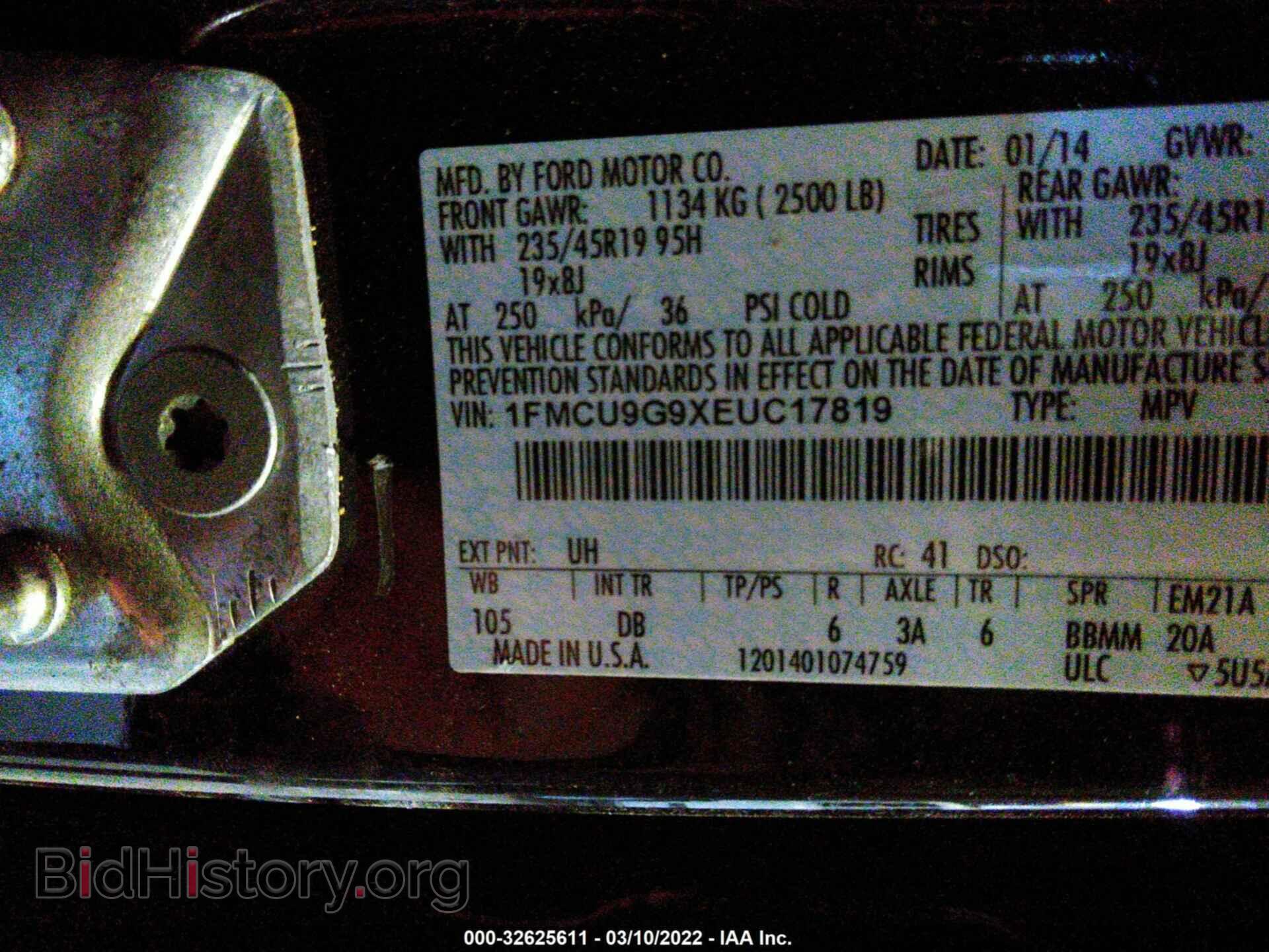 2014 FORD ESCAPE - VIN: 1FMCU9G9XEUC17819 - Фото 9