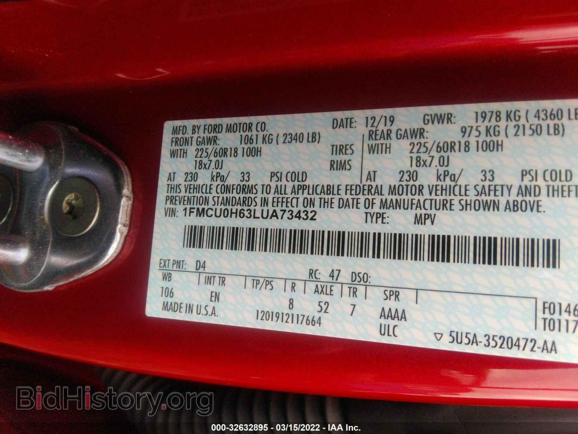 2020 FORD ESCAPE - VIN: 1FMCU0H63LUA73432 - Photo 9