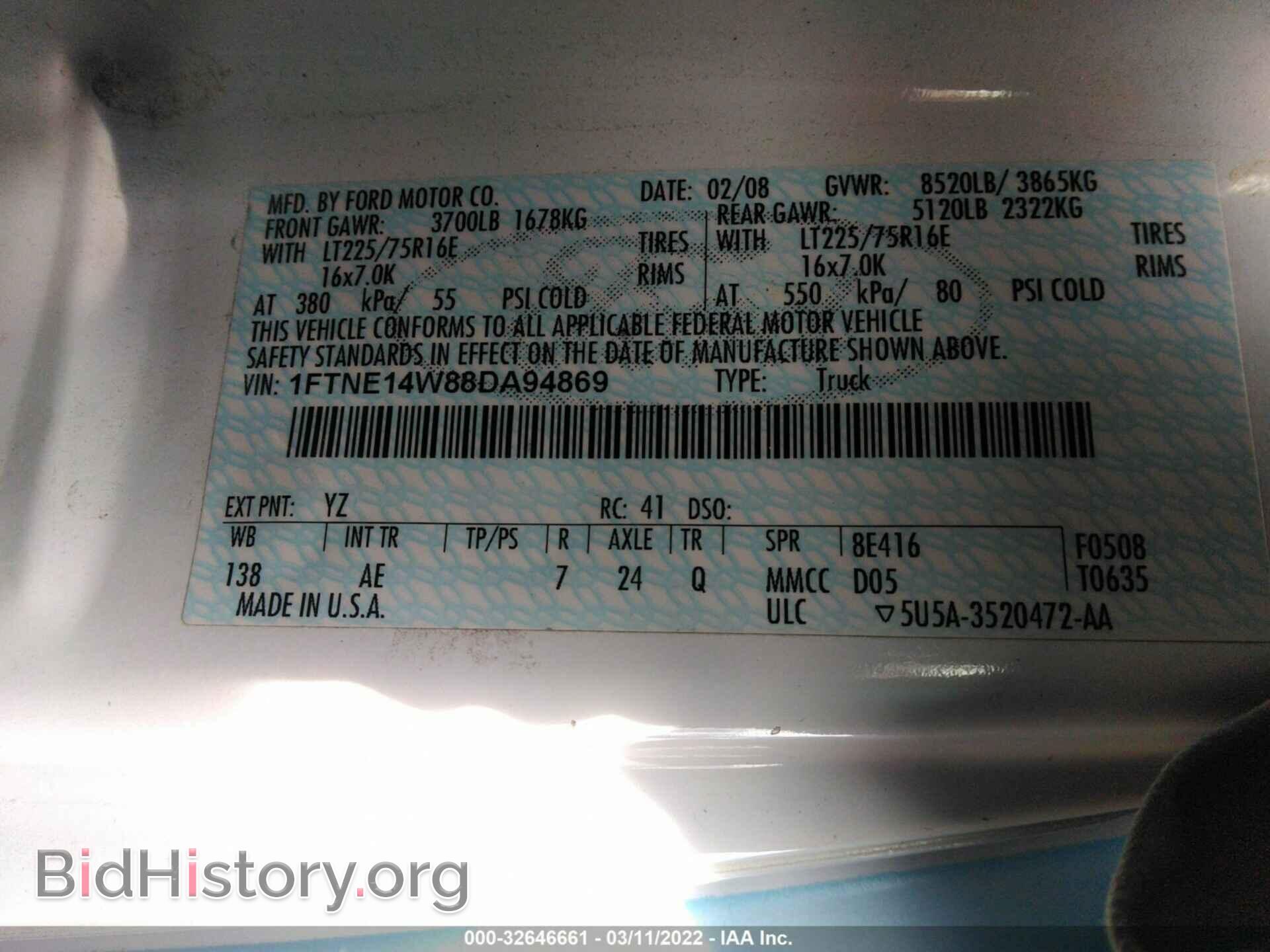 2008 FORD ECONOLINE CARGO VAN - VIN: 1FTNE14W88DA94869 - Фото 9