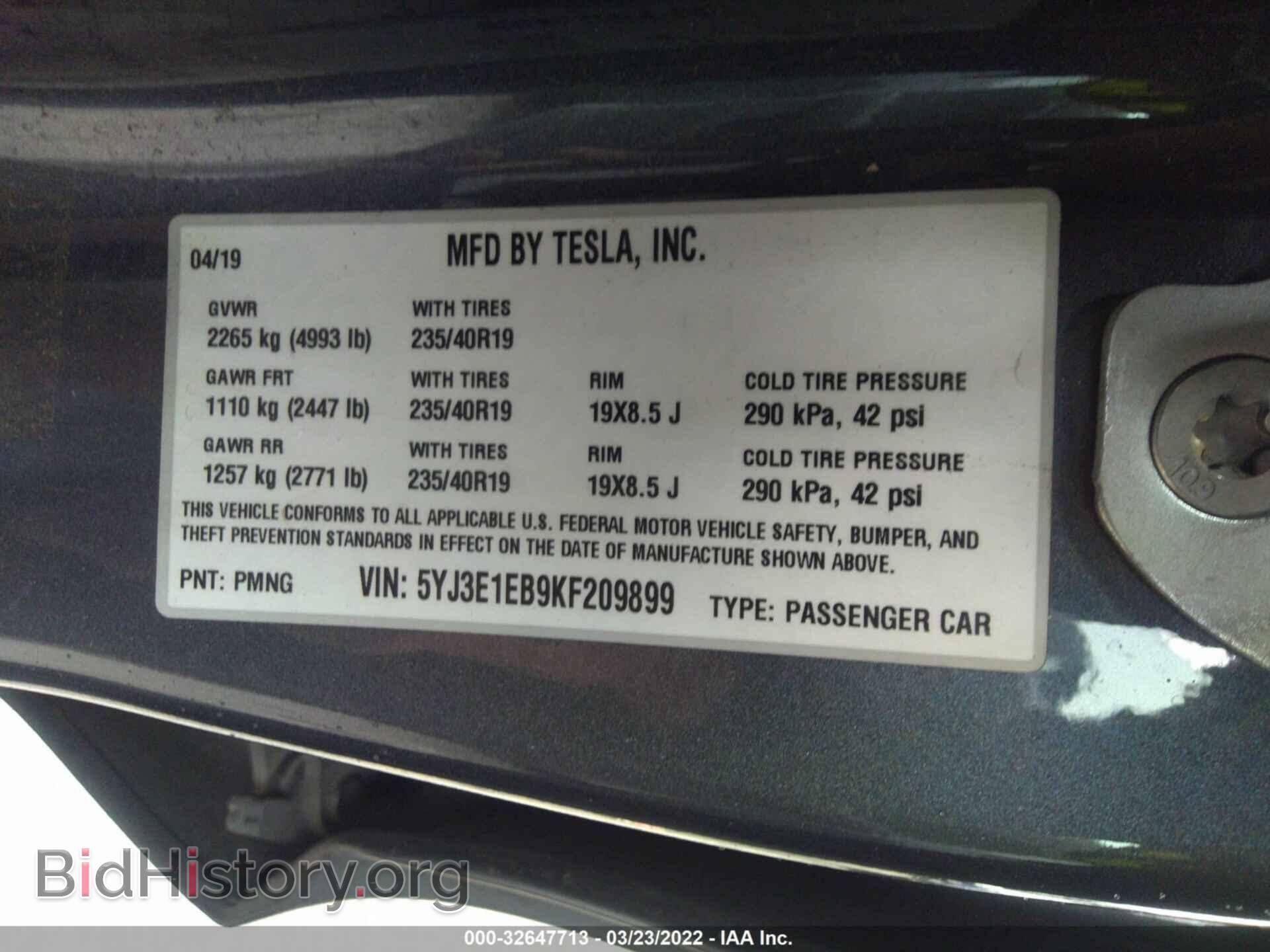 2019 TESLA MODEL 3 - VIN: 5YJ3E1EB9KF209899 - Photo 9
