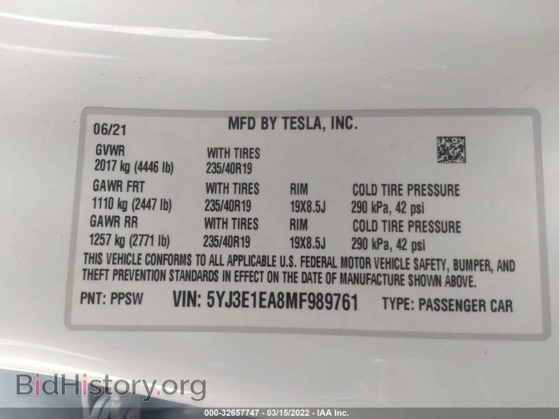 2021 TESLA MODEL 3 - VIN: 5YJ3E1EA8MF989761 - Photo 9