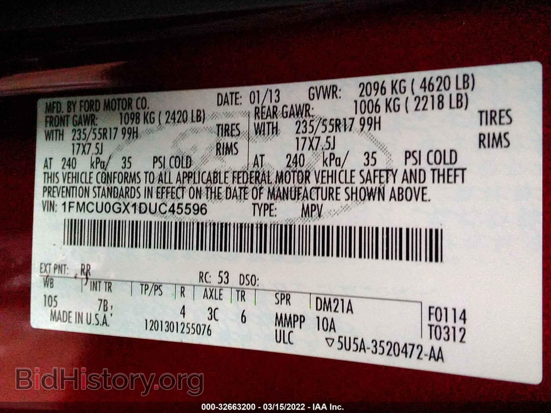 2013 FORD ESCAPE - VIN: 1FMCU0GX1DUC45596 - Фото 9