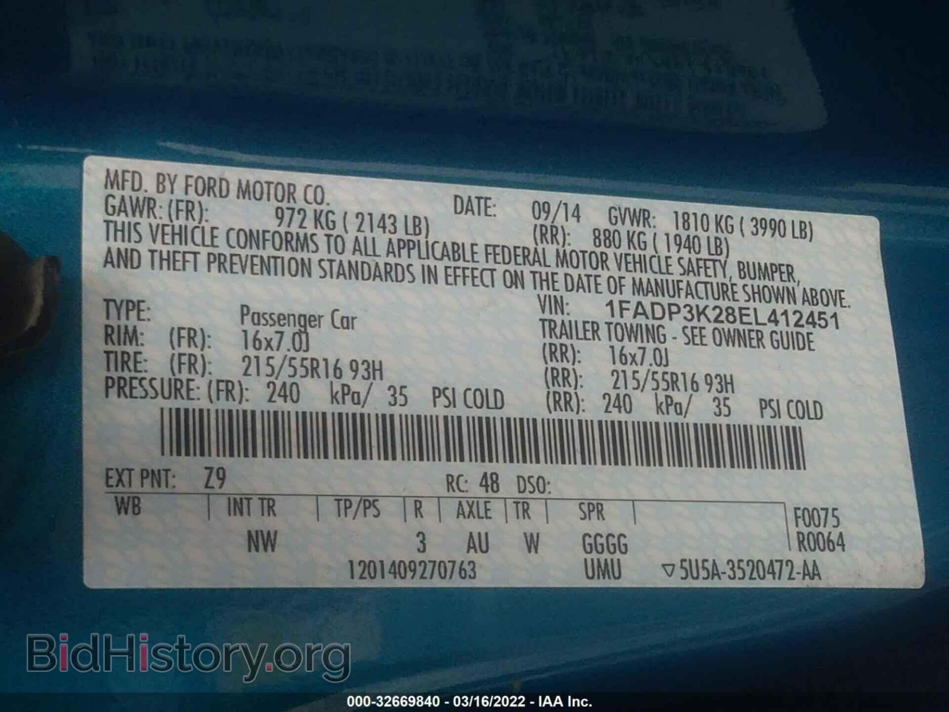 2014 FORD FOCUS - VIN: 1FADP3K28EL412451 - Фото 9