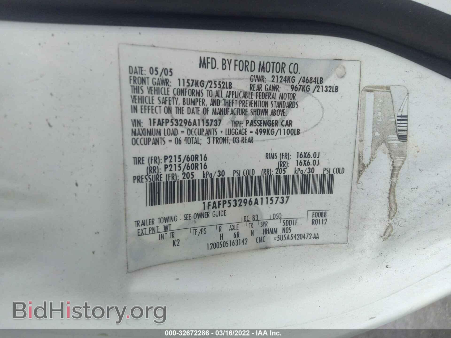 2006 FORD TAURUS - VIN: 1FAFP53296A115737 - Фото 9