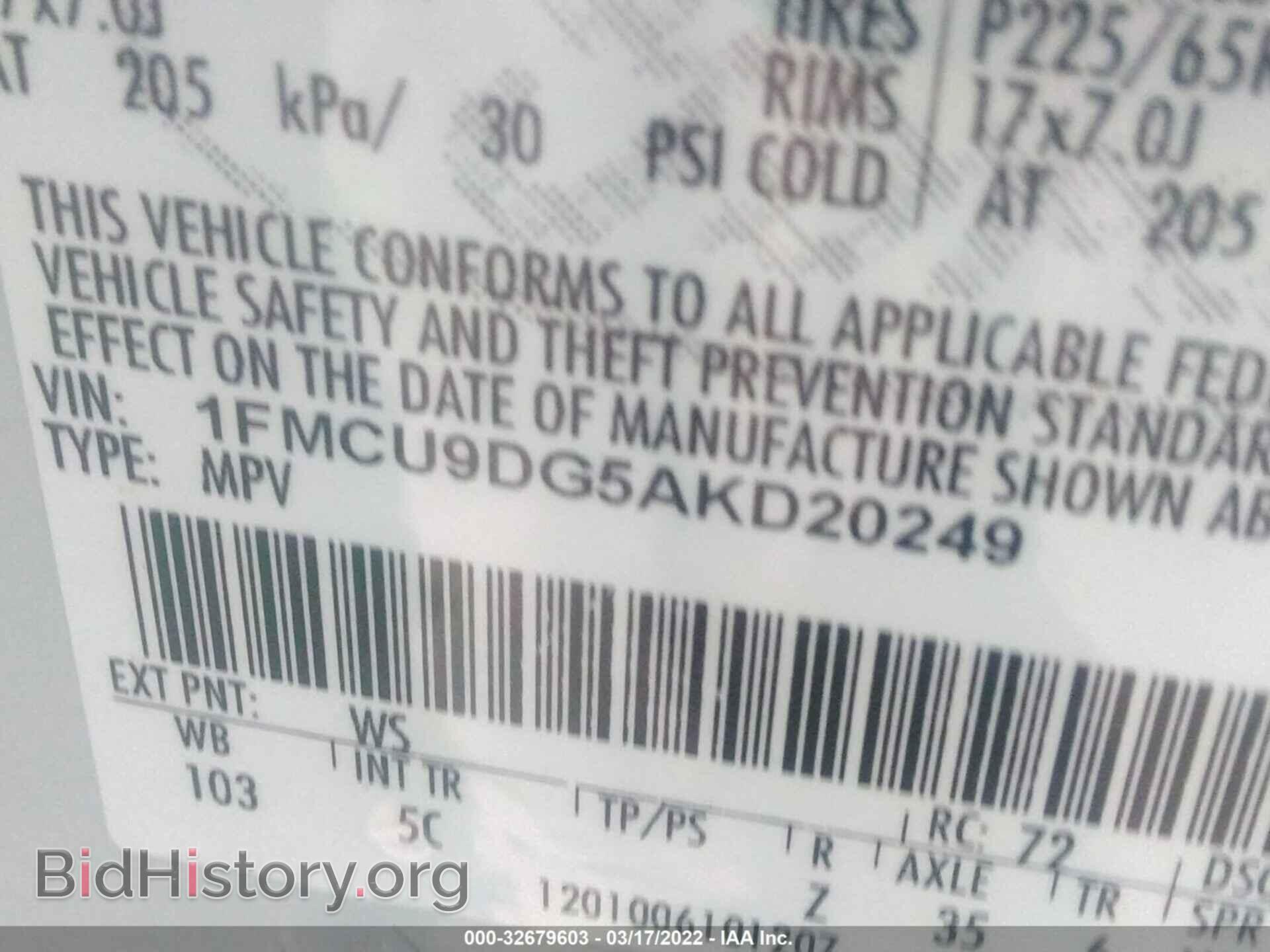 2010 FORD ESCAPE - VIN: 1FMCU9DG5AKD20249 - Photo 9