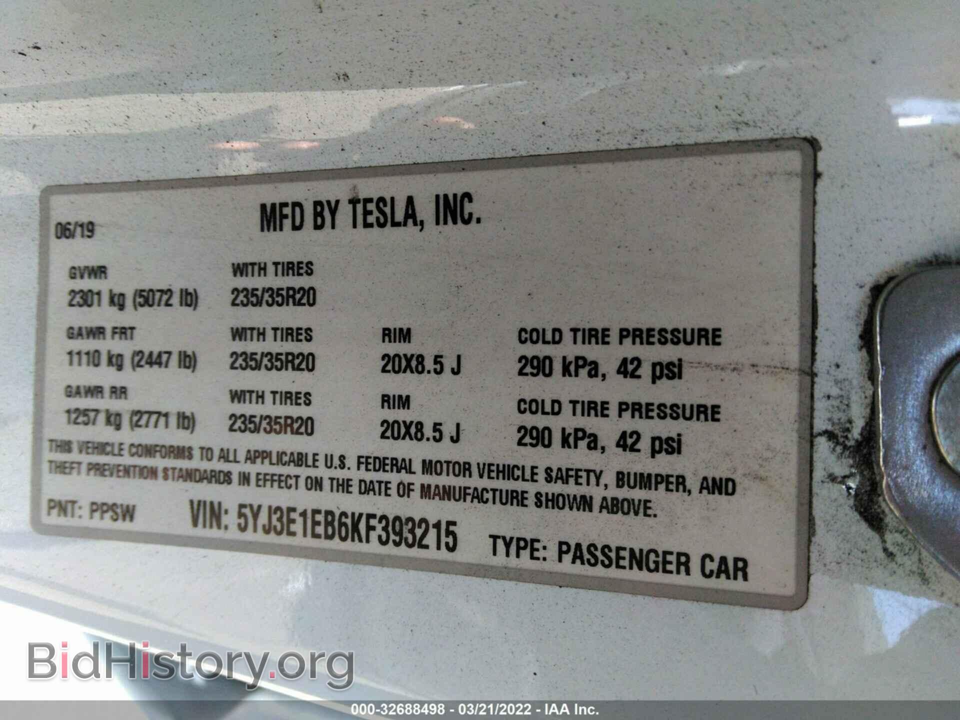 2019 TESLA MODEL 3 - VIN: 5YJ3E1EB6KF393215 - Photo 9