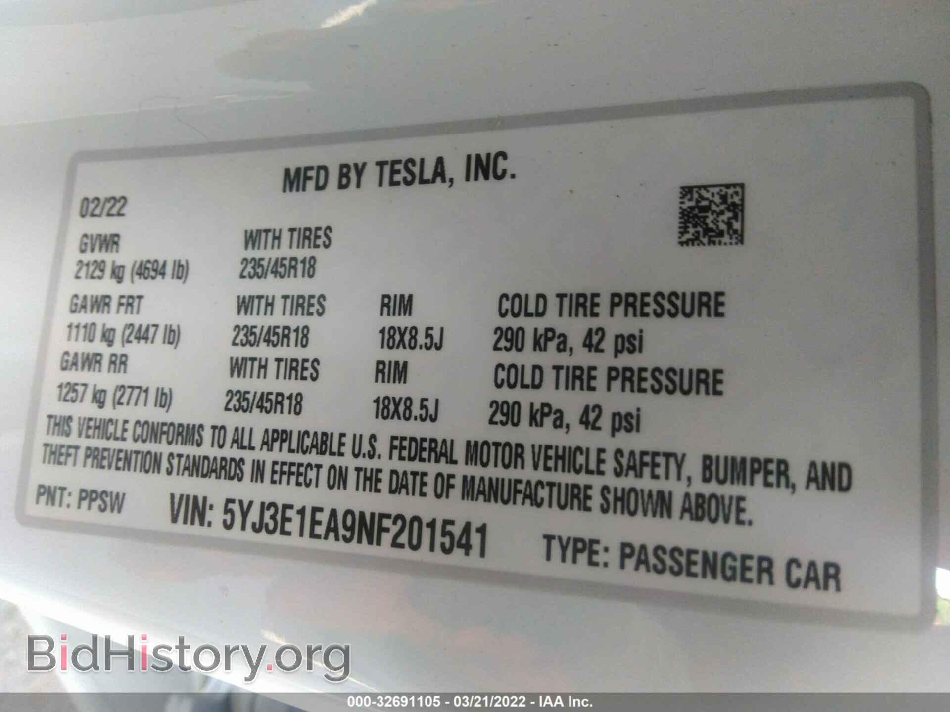 2022 TESLA MODEL 3 - VIN: 5YJ3E1EA9NF201541 - Photo 9
