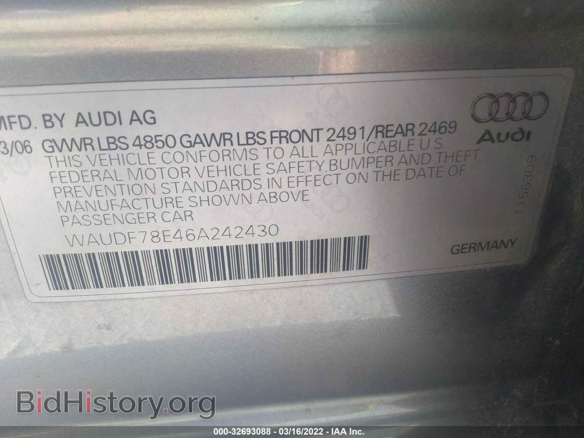 2006 AUDI A4 - VIN: WAUDF78E46A242430 - Фото 9