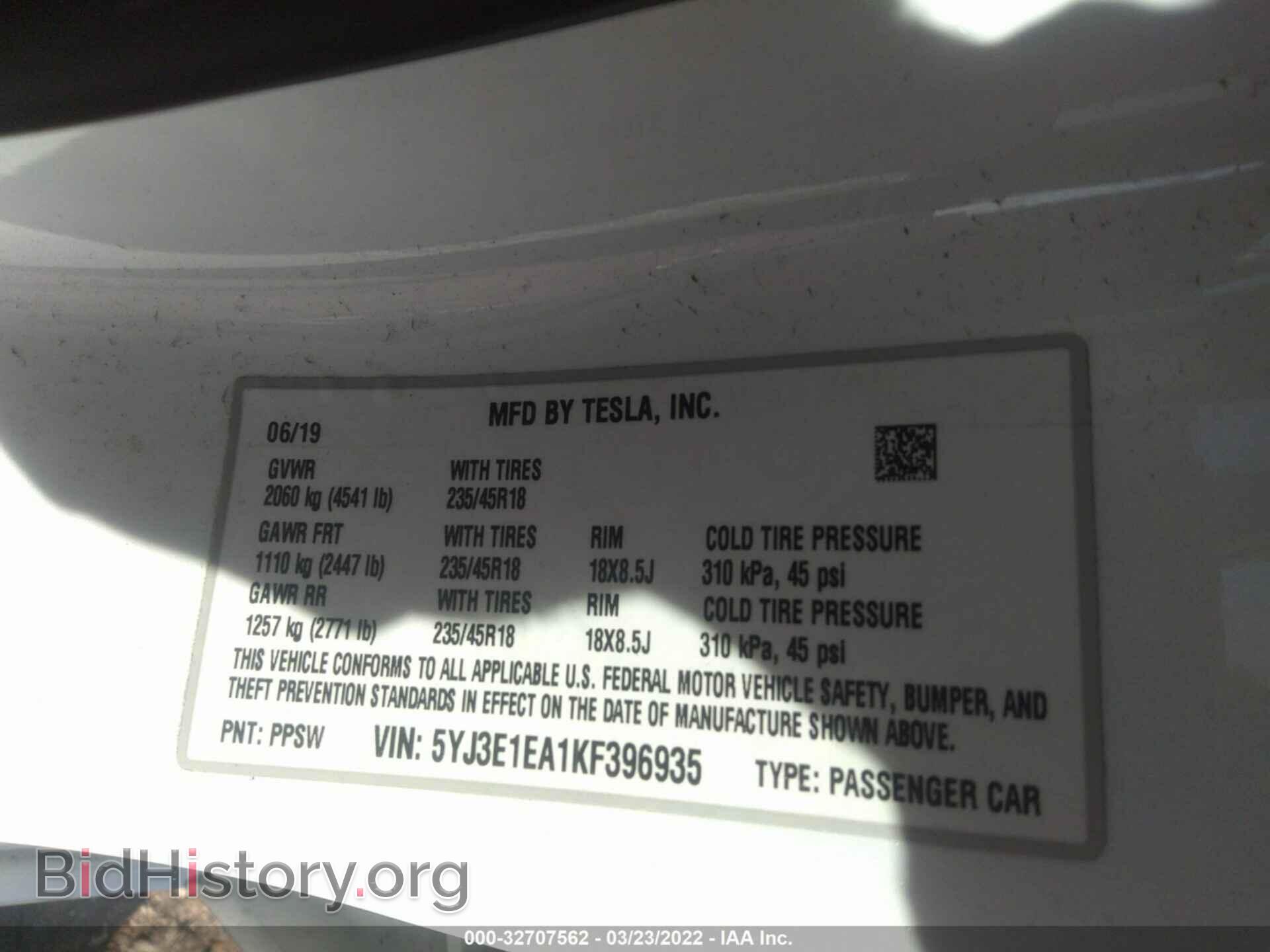 2019 TESLA MODEL 3 - VIN: 5YJ3E1EA1KF396935 - Фото 9