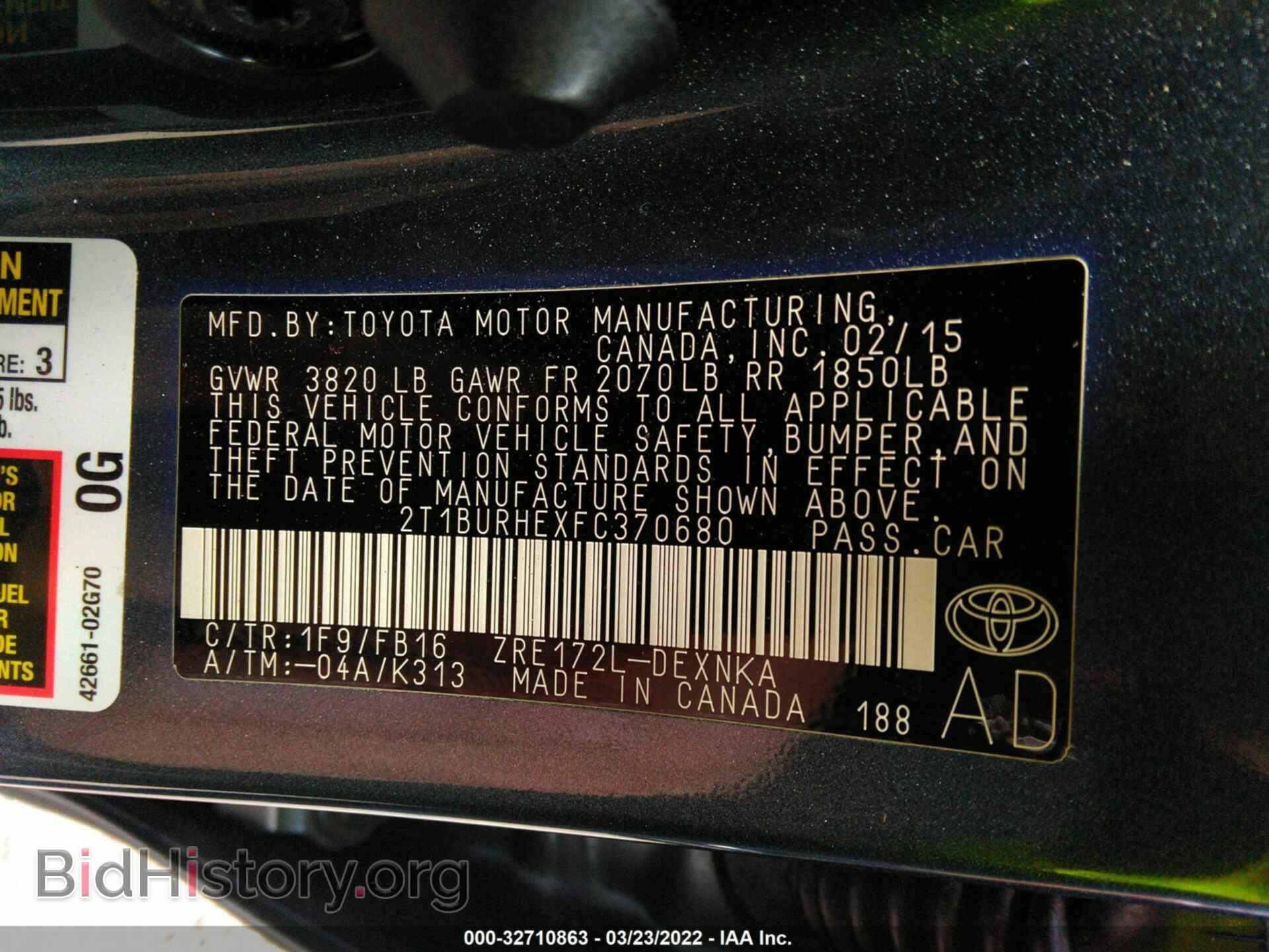 2015 TOYOTA COROLLA - VIN: 2T1BURHEXFC370680 - Фото 9