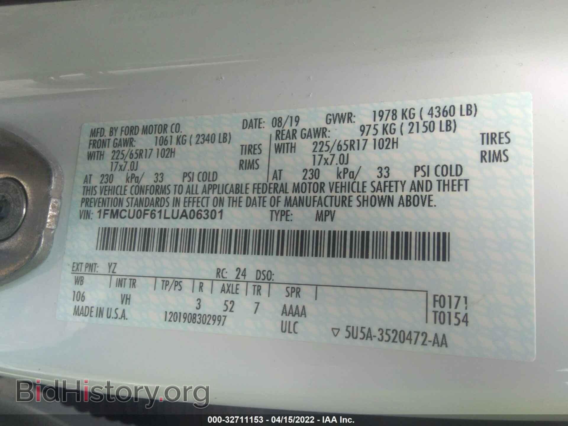 2020 FORD ESCAPE - VIN: 1FMCU0F61LUA06301 - Photo 9