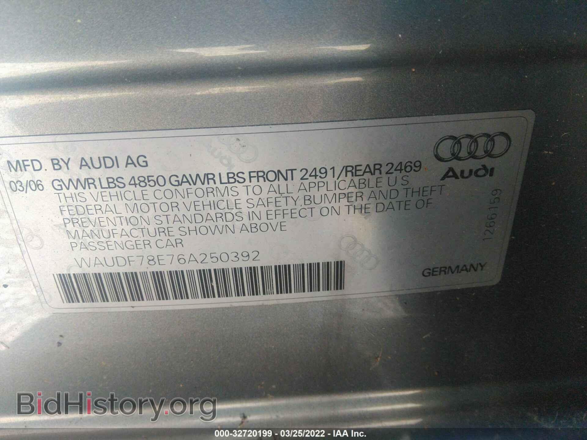 2006 AUDI A4 - VIN: WAUDF78E76A250392 - Фото 9