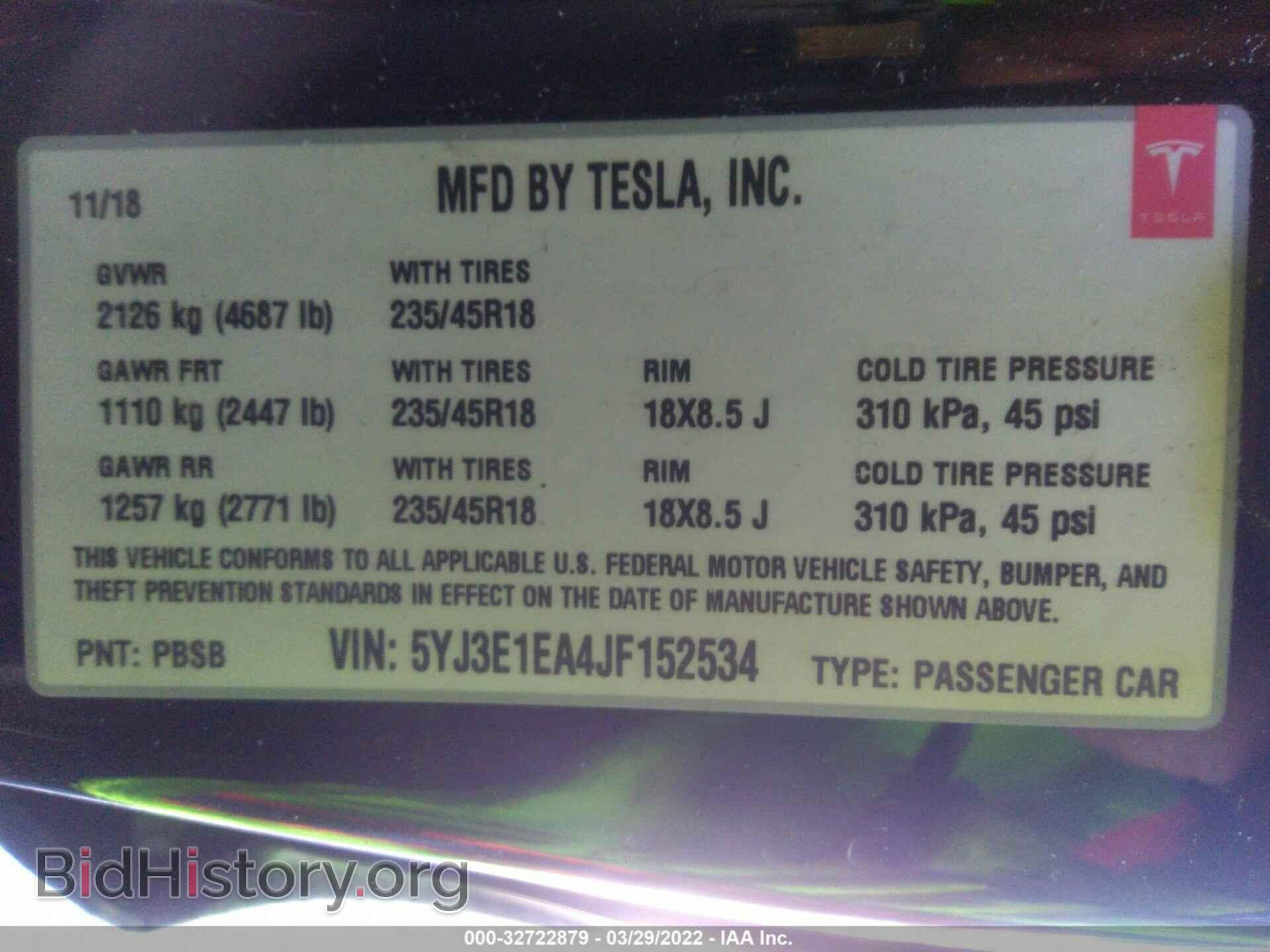 2018 TESLA MODEL 3 - VIN: 5YJ3E1EA4JF152534 - Photo 9