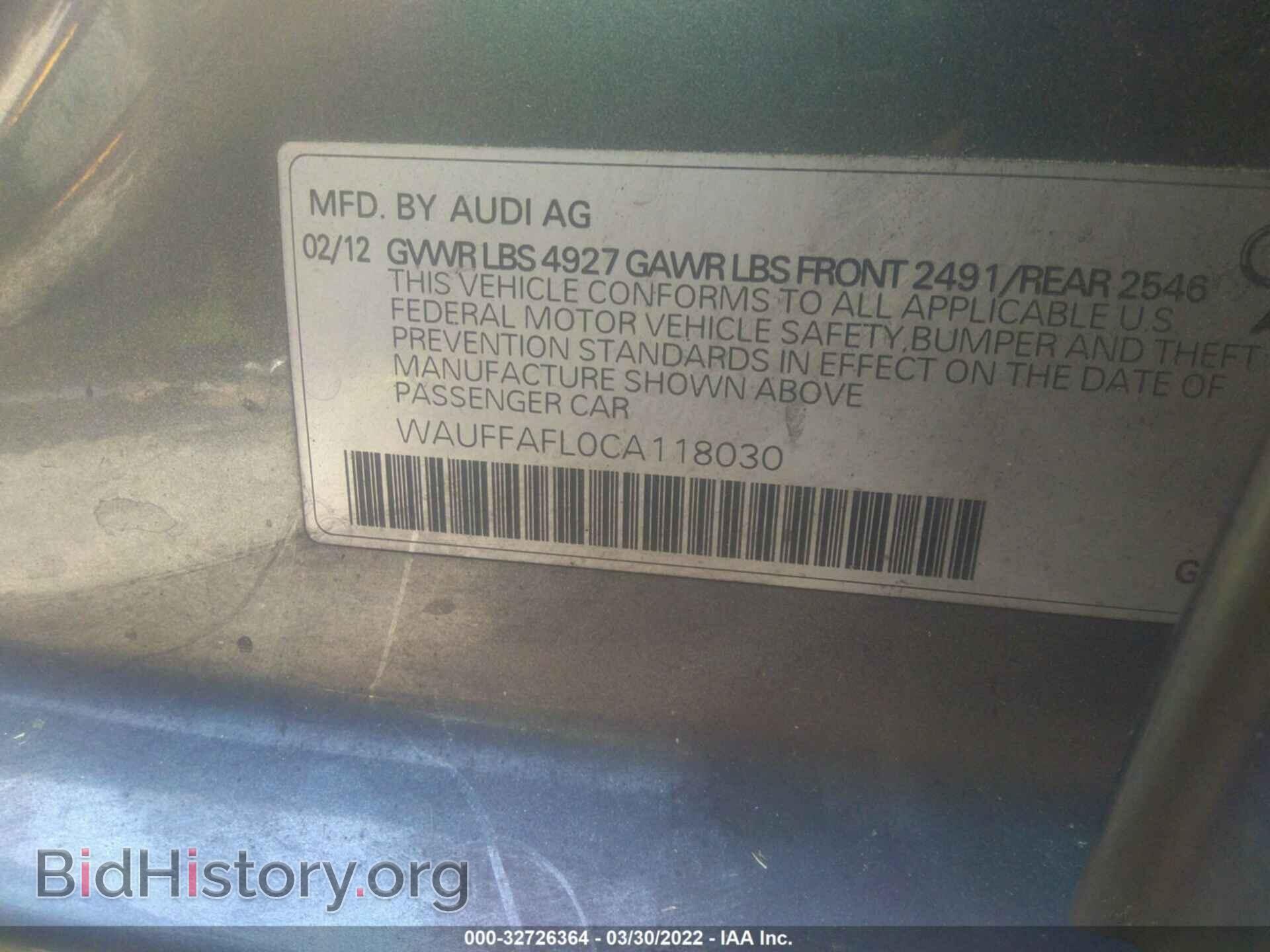 2012 AUDI A4 - VIN: WAUFFAFL0CA118030 - Фото 9