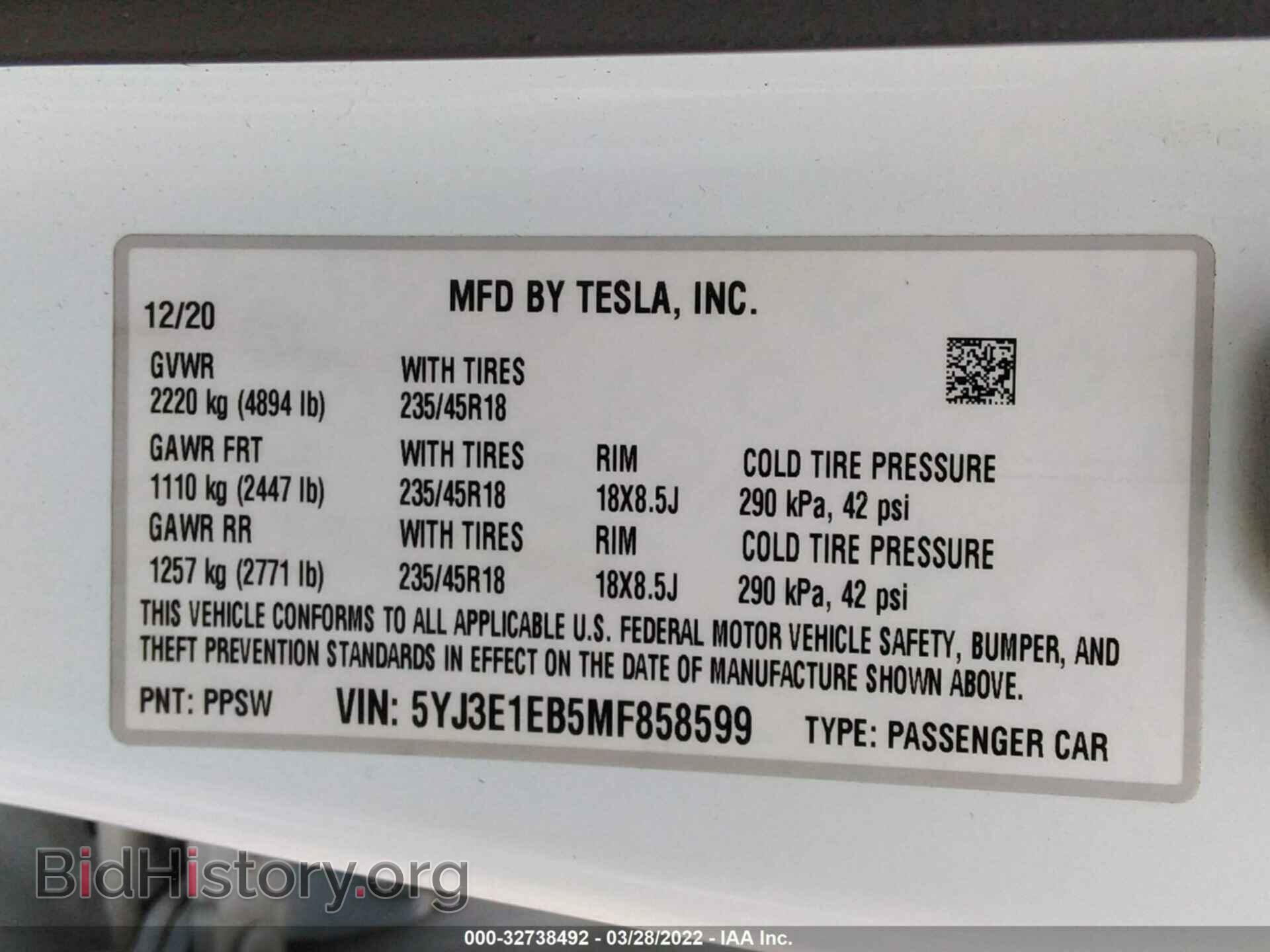 2021 TESLA MODEL 3 - VIN: 5YJ3E1EB5MF858599 - Фото 9
