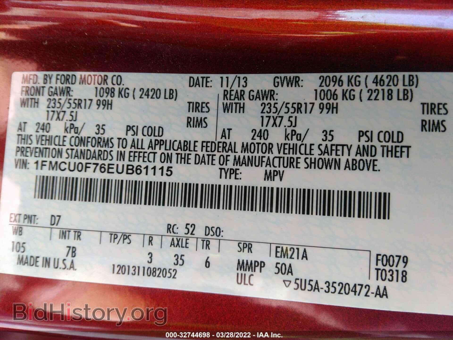 2014 FORD ESCAPE - VIN: 1FMCU0F76EUB61115 - Фото 9