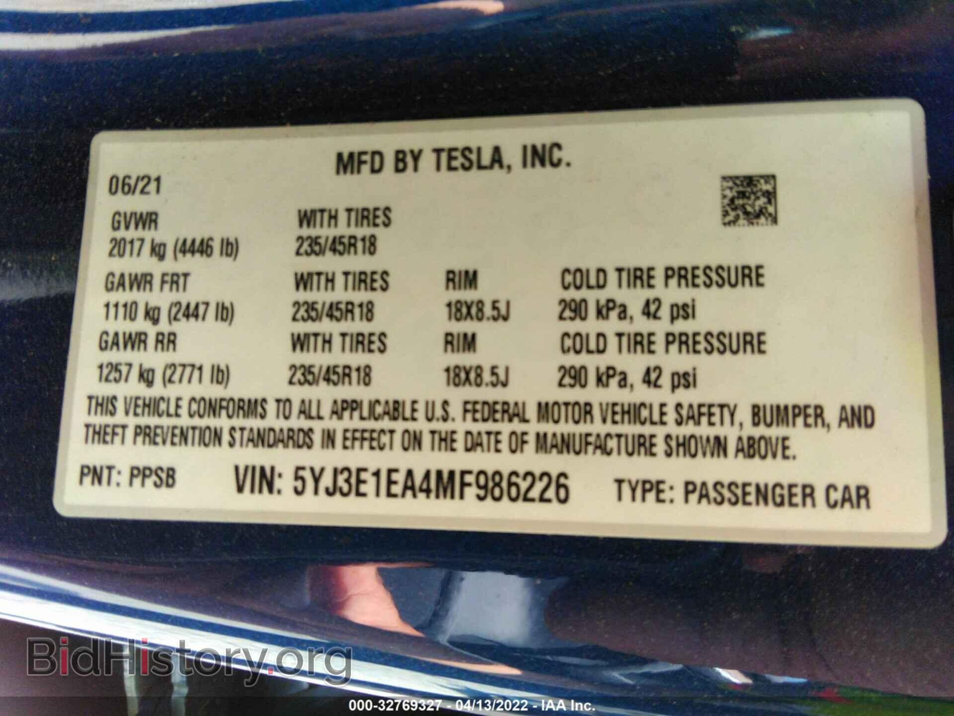 2021 TESLA MODEL 3 - VIN: 5YJ3E1EA4MF986226 - Фото 9