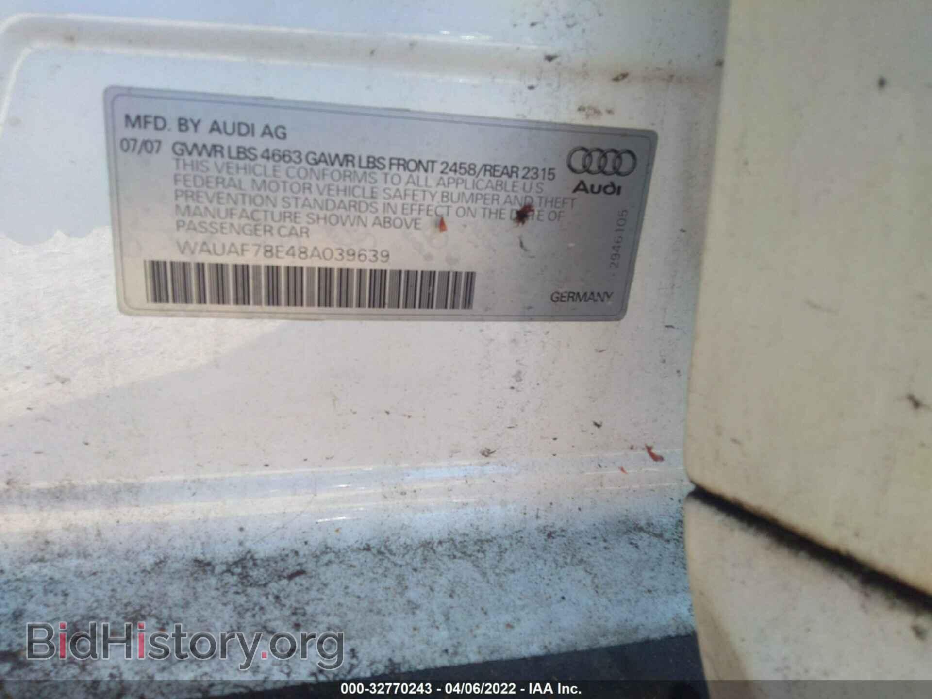 2008 AUDI A4 - VIN: WAUAF78E48A039639 - Фото 9