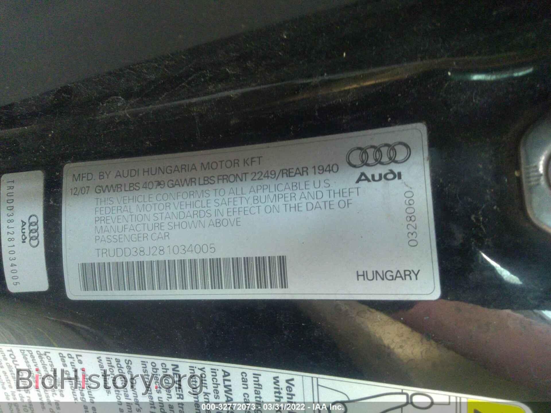2008 AUDI TT - VIN: TRUDD38J281034005 - Фото 9
