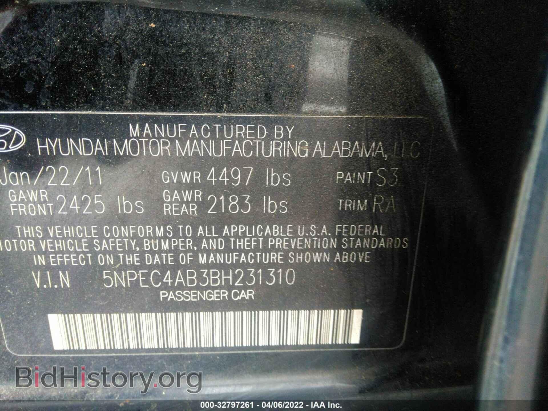 2011 HYUNDAI SONATA - VIN: 5NPEC4AB3BH231310 - Фото 9