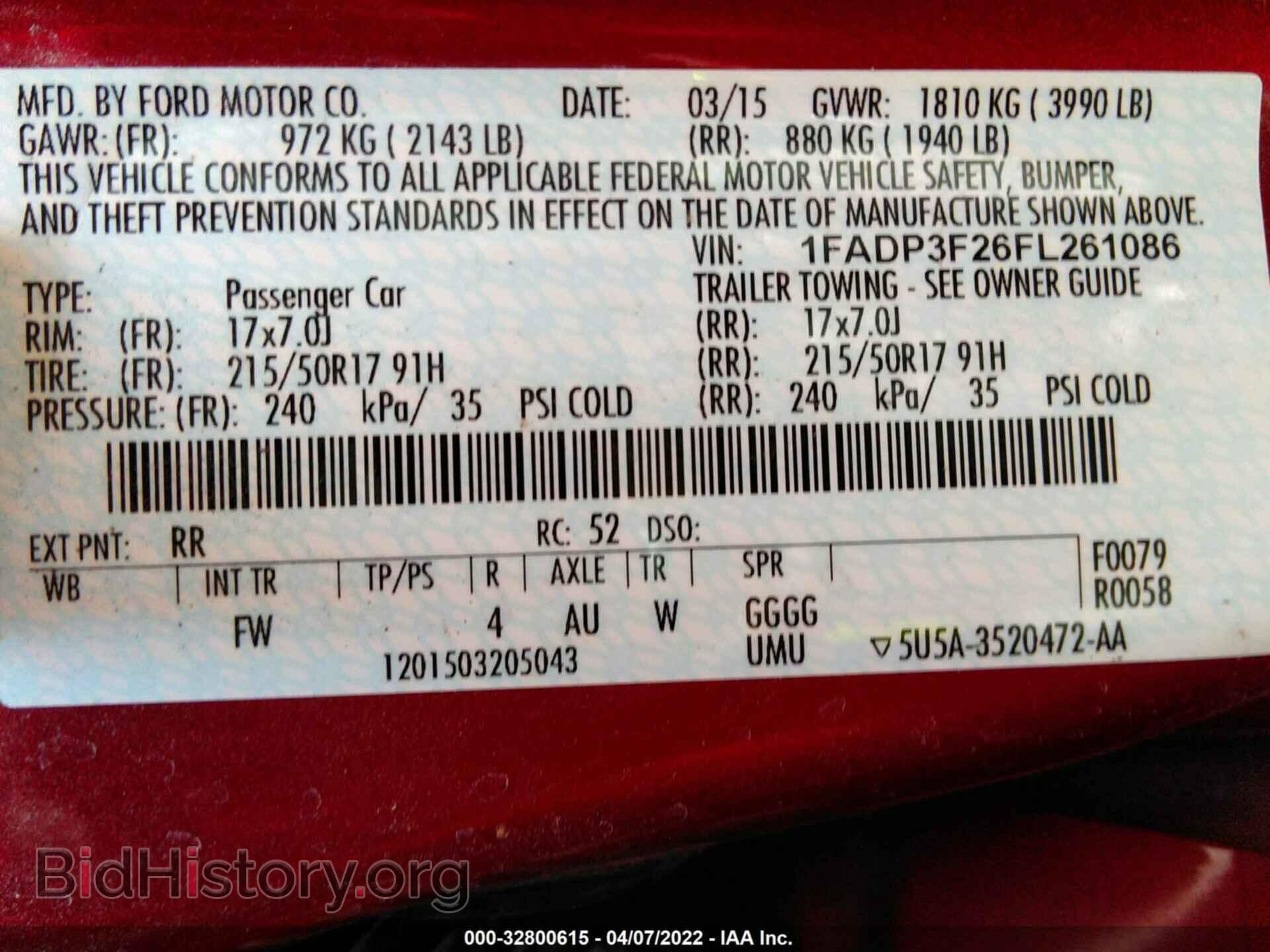2015 FORD FOCUS - VIN: 1FADP3F26FL261086 - Фото 9