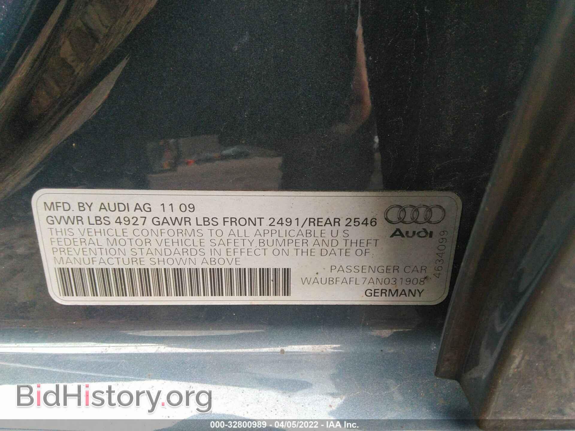 2010 AUDI A4 - VIN: WAUBFAFL7AN031908 - Фото 9
