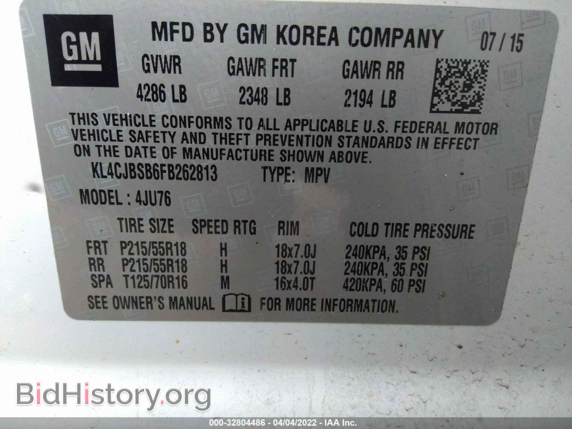 2015 BUICK ENCORE - VIN: KL4CJBSB6FB262813 - Фото 9