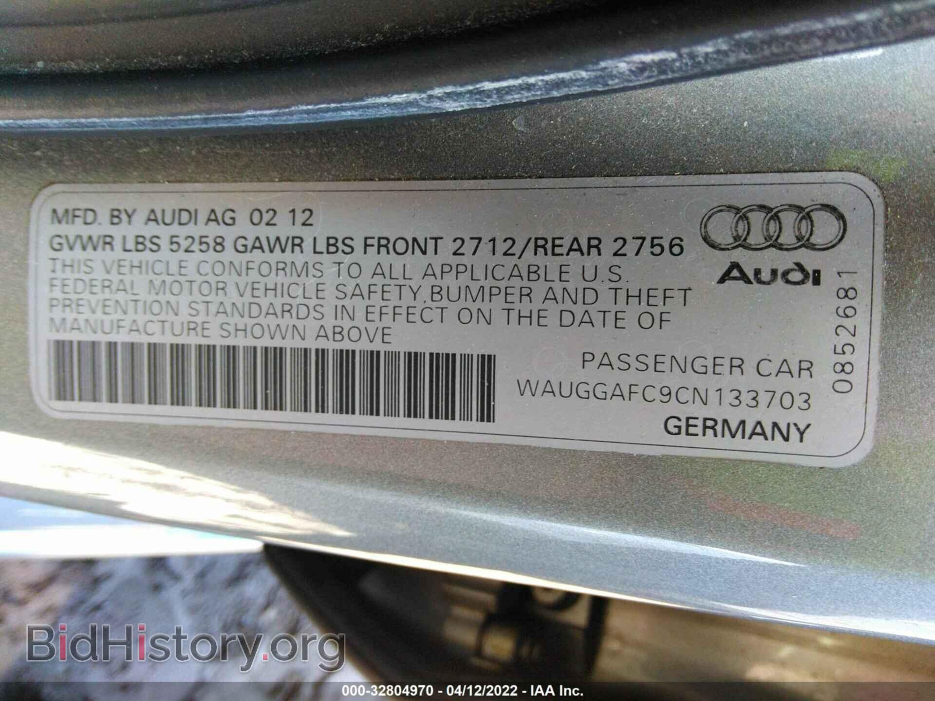 2012 AUDI A6 - VIN: WAUGGAFC9CN133703 - Фото 9