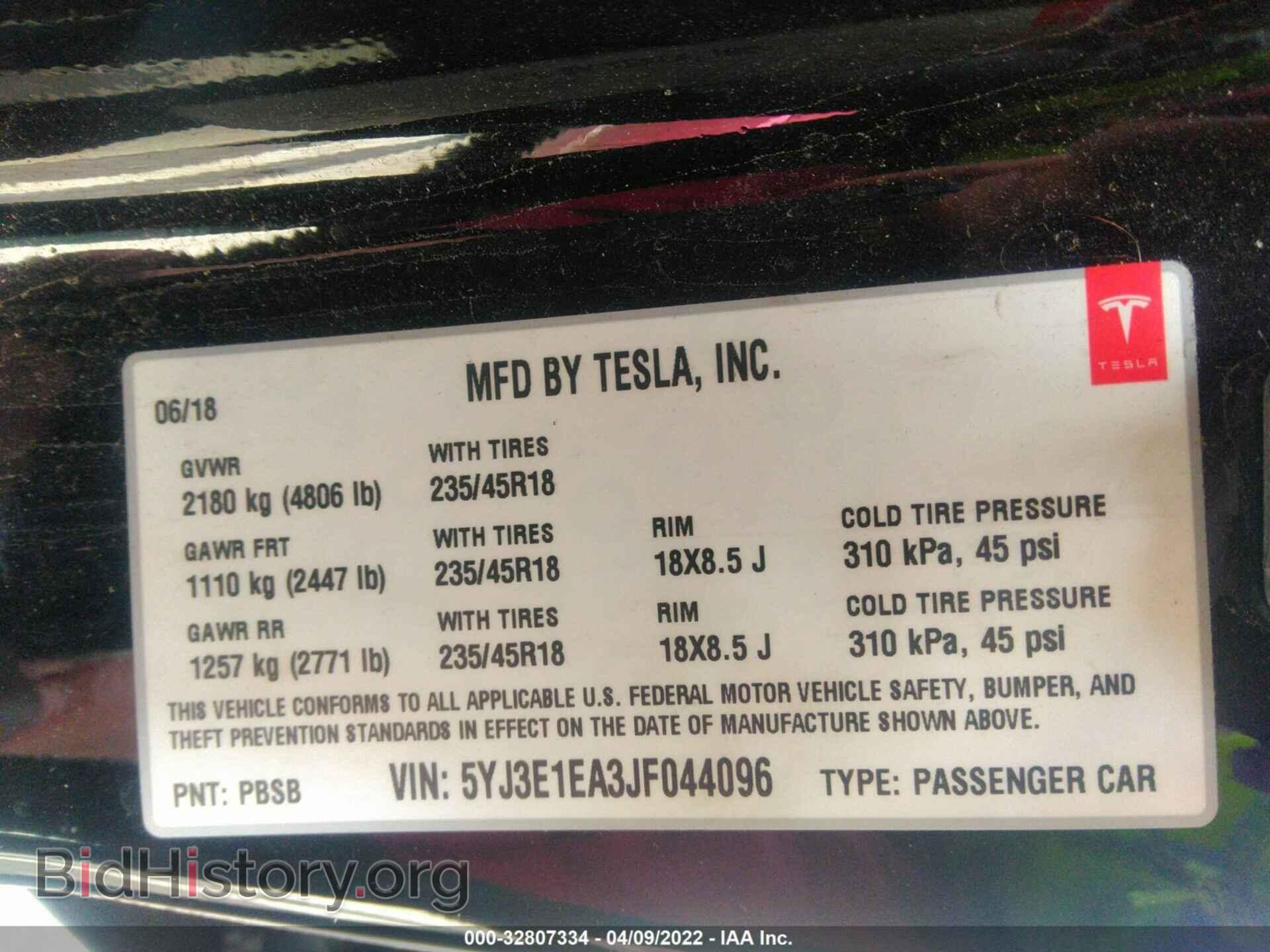 2018 TESLA MODEL 3 - VIN: 5YJ3E1EA3JF044096 - Фото 9