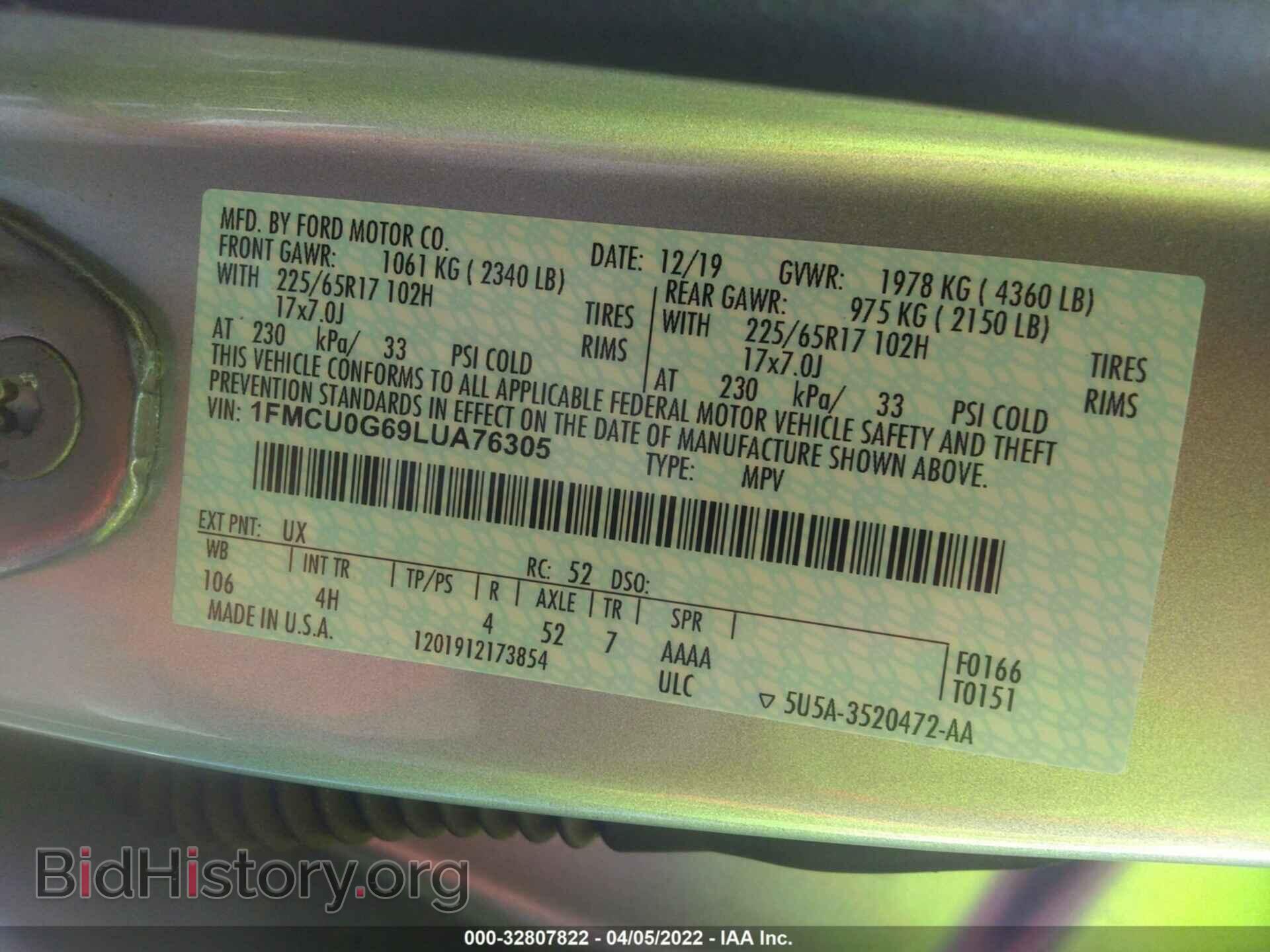 2020 FORD ESCAPE - VIN: 1FMCU0G69LUA76305 - Фото 9
