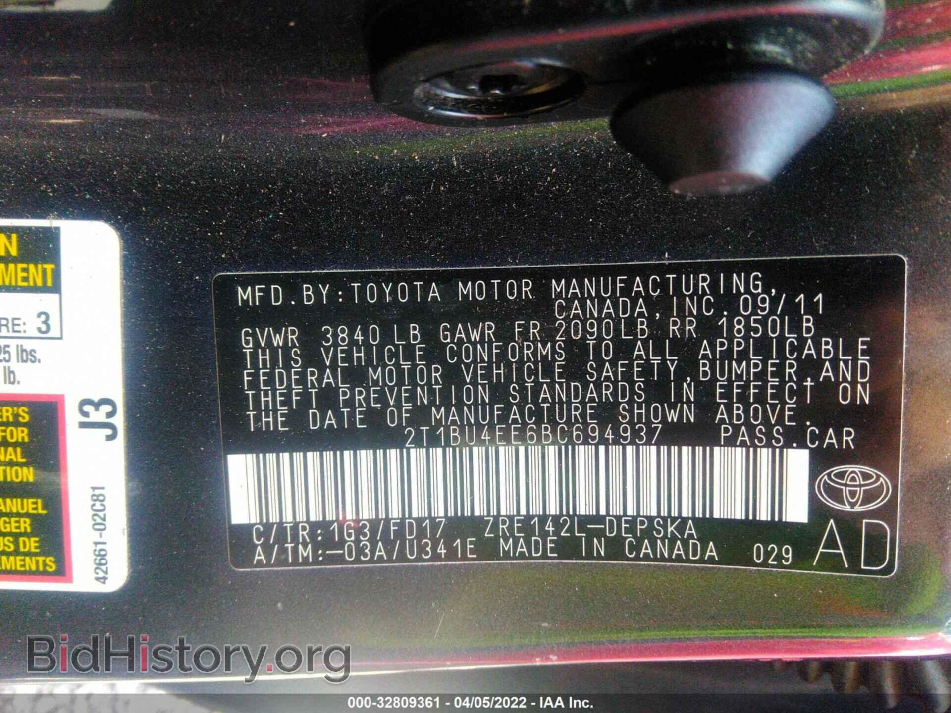 2011 TOYOTA COROLLA - VIN: 2T1BU4EE6BC694937 - Фото 9