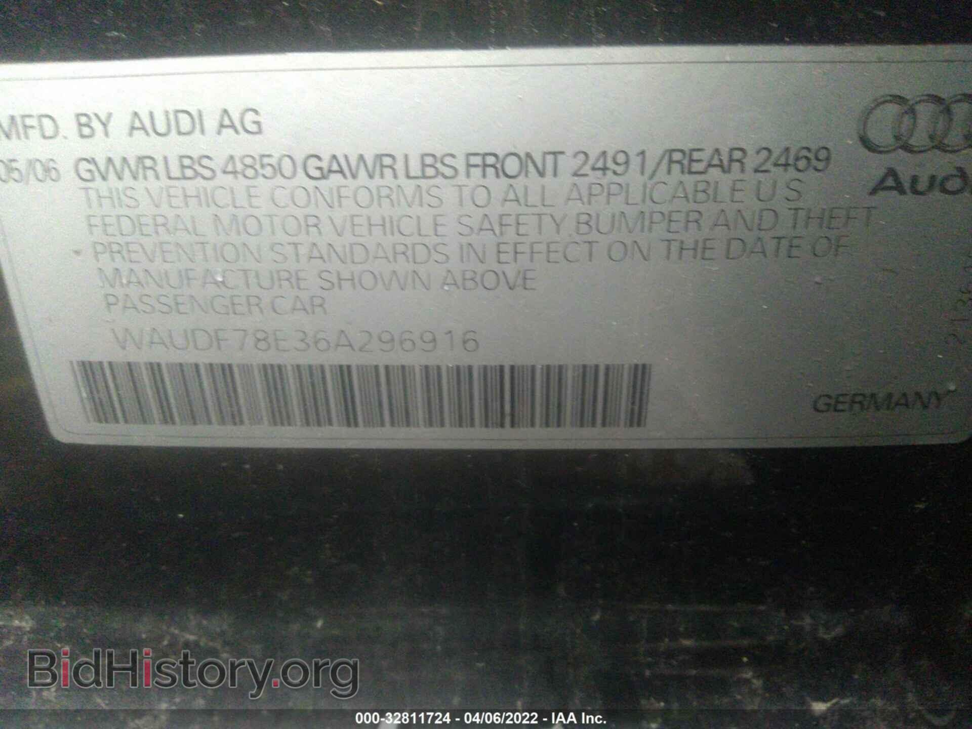 2006 AUDI A4 - VIN: WAUDF78E36A296916 - Фото 9