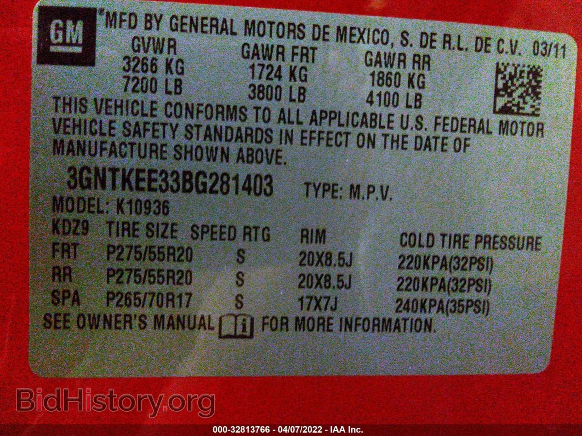 2011 CHEVROLET AVALANCHE - VIN: 3GNTKEE33BG281403 - Фото 9