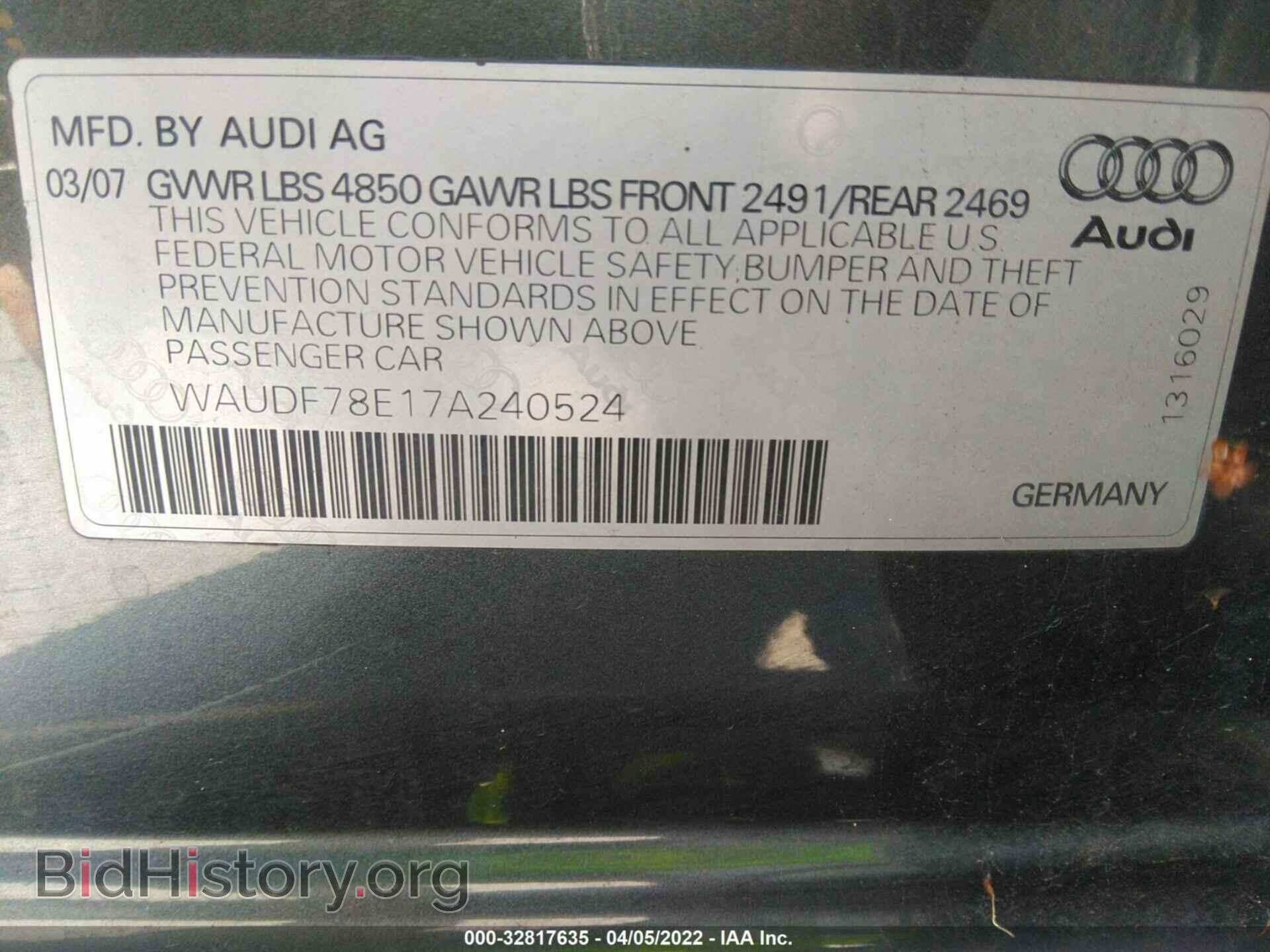 2007 AUDI A4 - VIN: WAUDF78E17A240524 - Photo 9