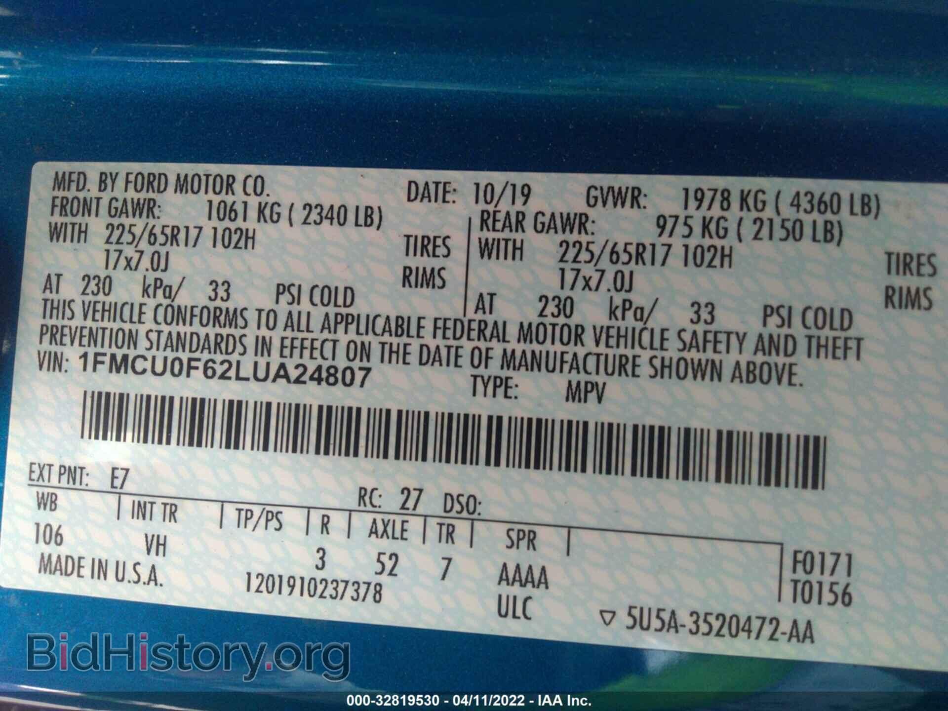 2020 FORD ESCAPE - VIN: 1FMCU0F62LUA24807 - Photo 9