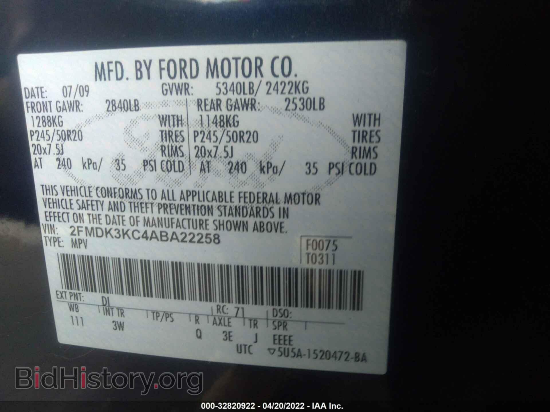2010 FORD EDGE - VIN: 2FMDK3KC4ABA22258 - Photo 9